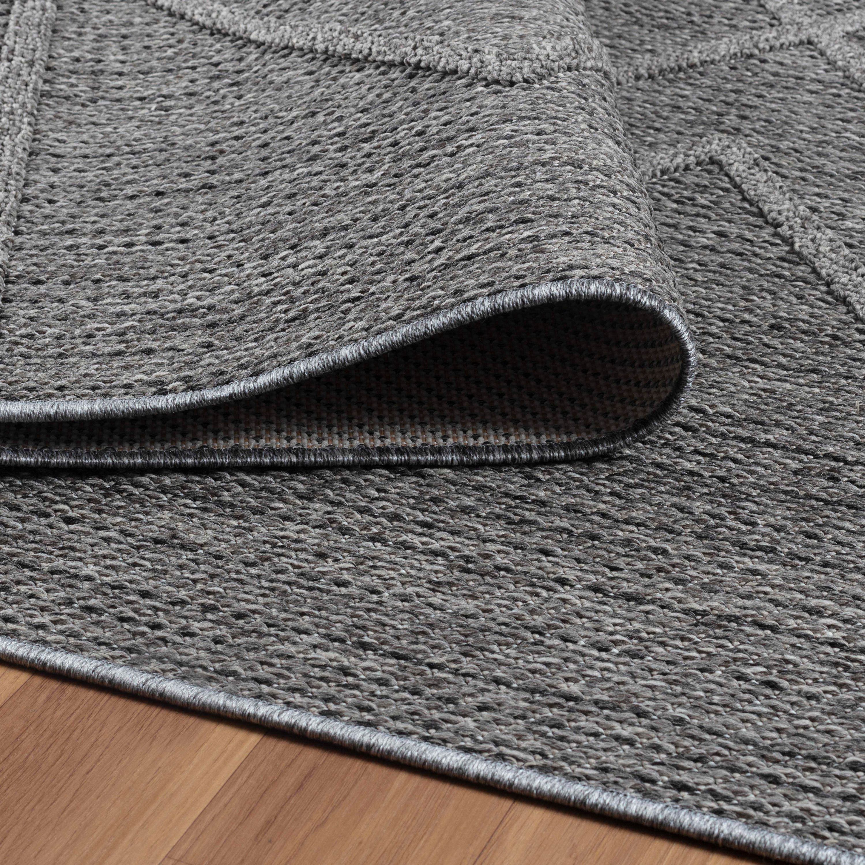 In- Outdoor Teppich Flachgewebt Sisal Optik Einfarbig 3D Boho Design Grau