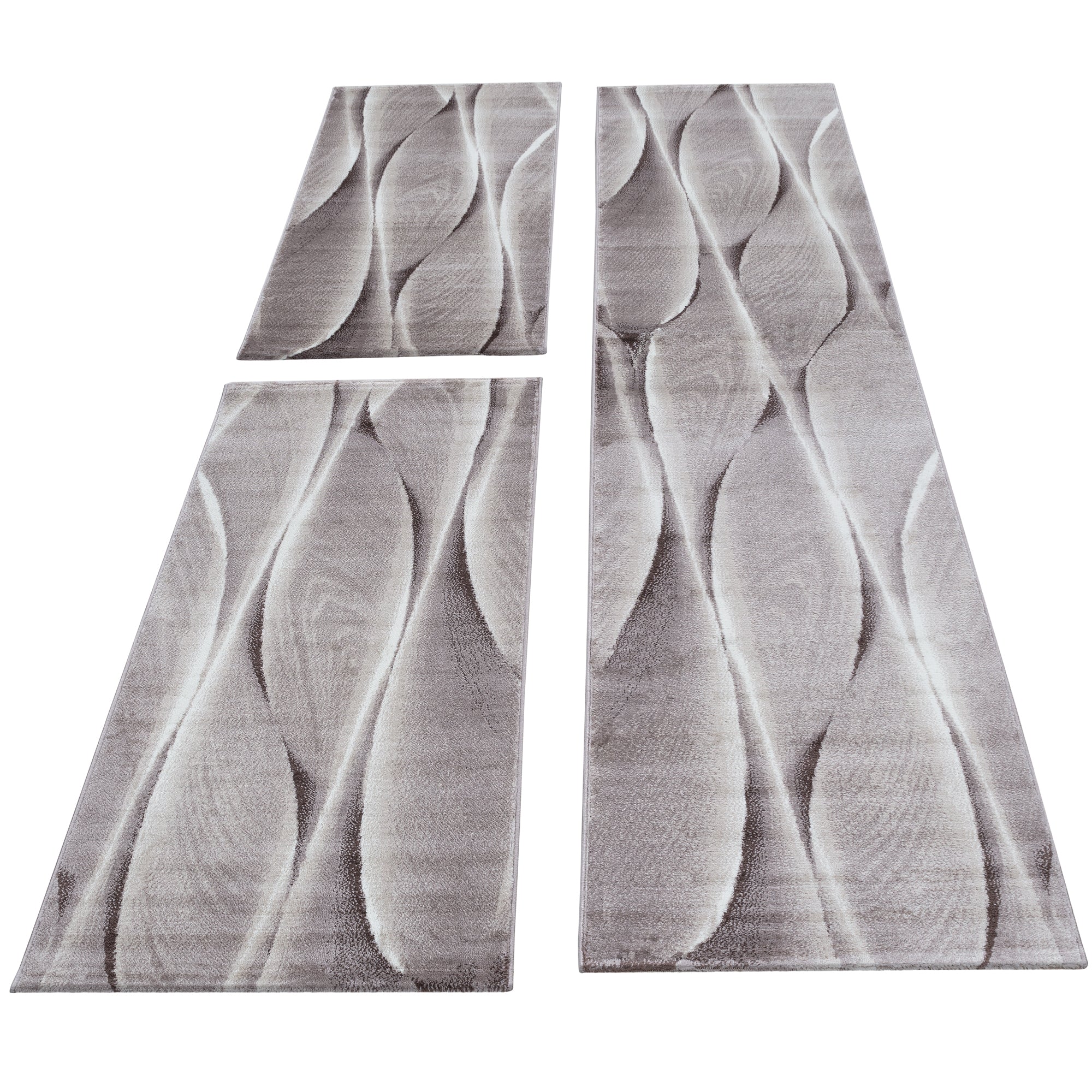 Bettumrandung Design Karo abstrakt Teppich Kurzflorteppich Läufer Set Beige