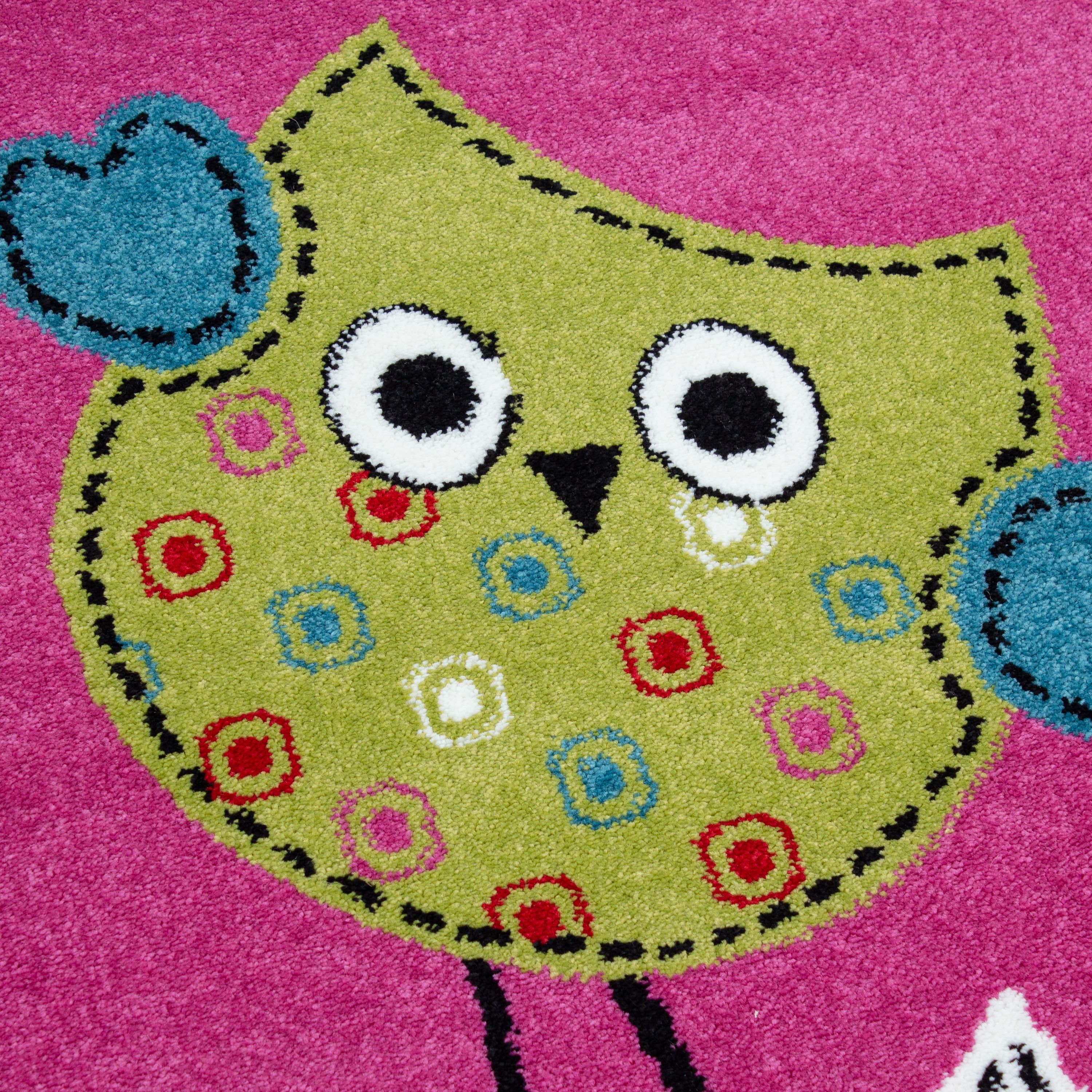 Kinderteppich Kurzflor Eule Design Kinderzimmer Pink meliert viele Größen