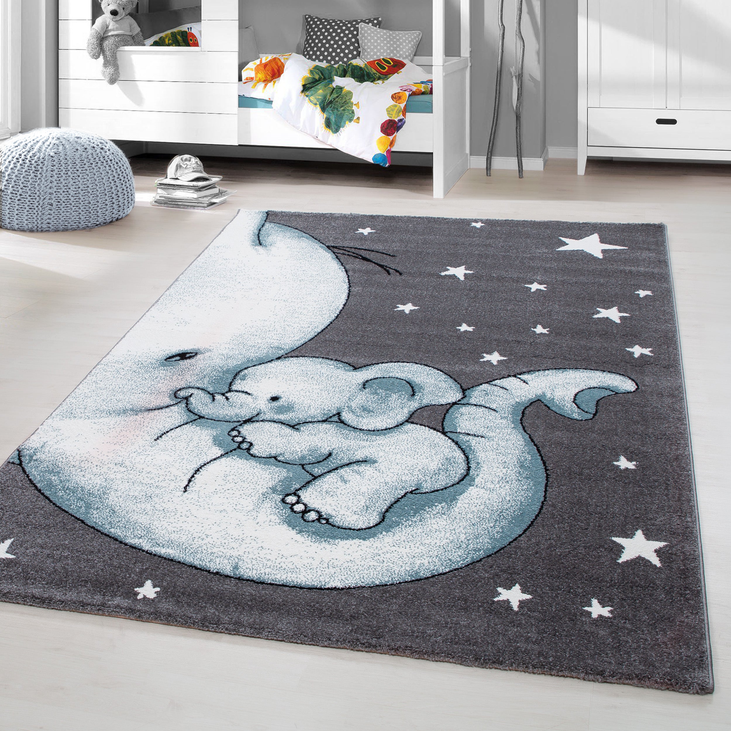 Kurzflor Kinderteppich Elefant Blau