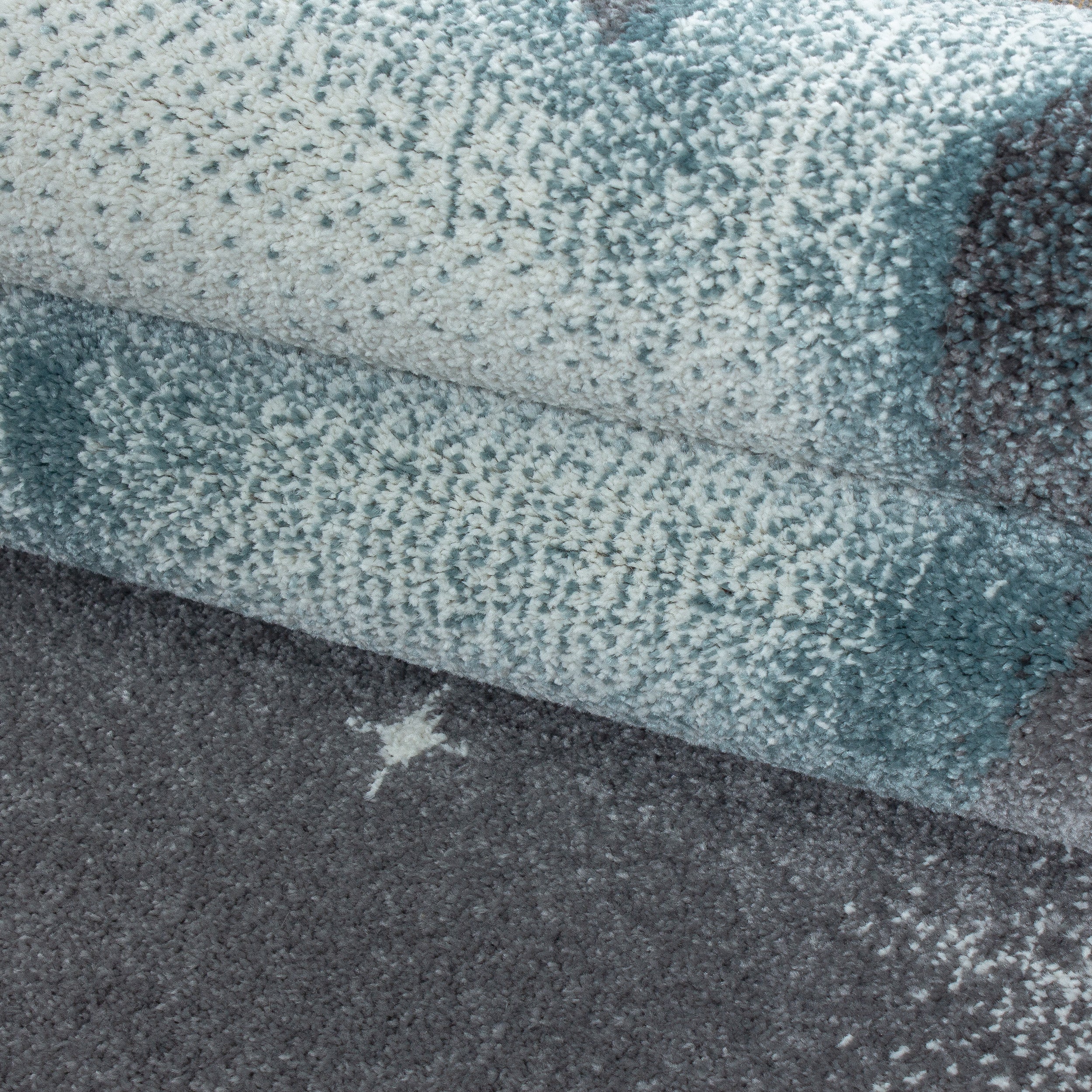 Kinderteppich Kurzflor Eisbär Kinderzimmer Babyzimmer Teppich Grau Blau
