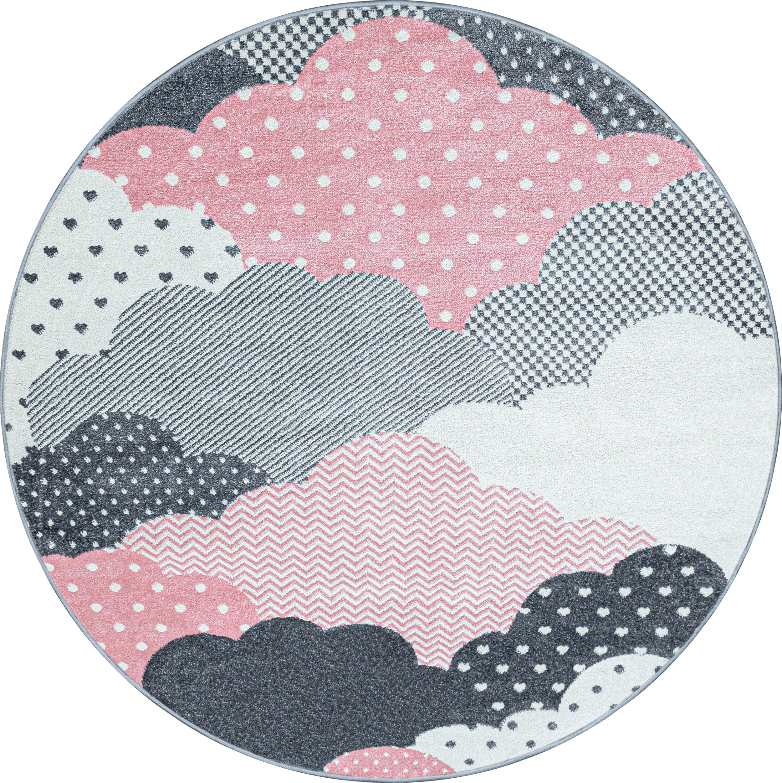 Kinderteppich Kurzflor Soft Wolken Wölkchen Kinderzimmer Babyzimmer Grau Pink