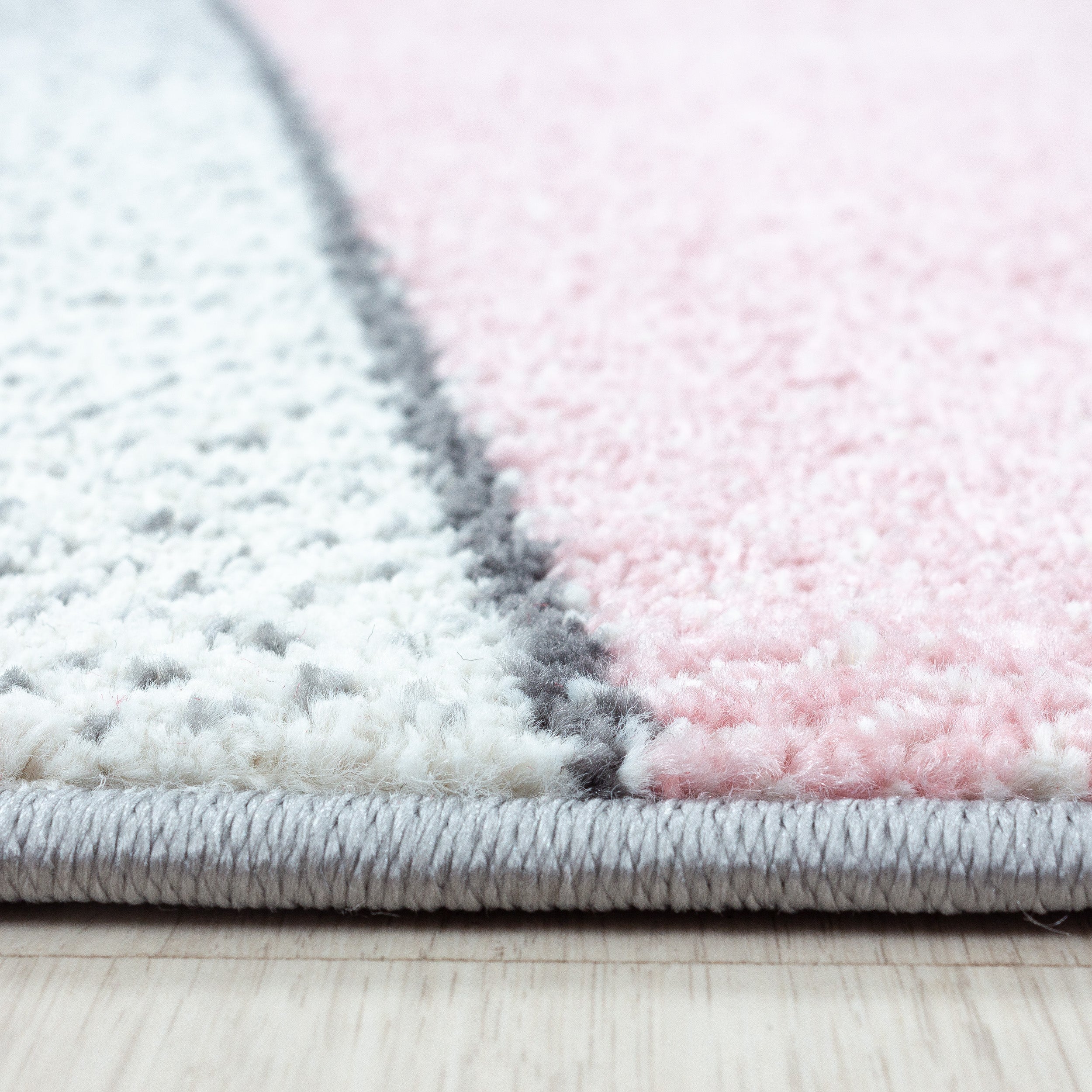 Kurzflor Designer Teppich Abstrakt Gemustert Wohnteppich Grau Pink Weiss Meliert
