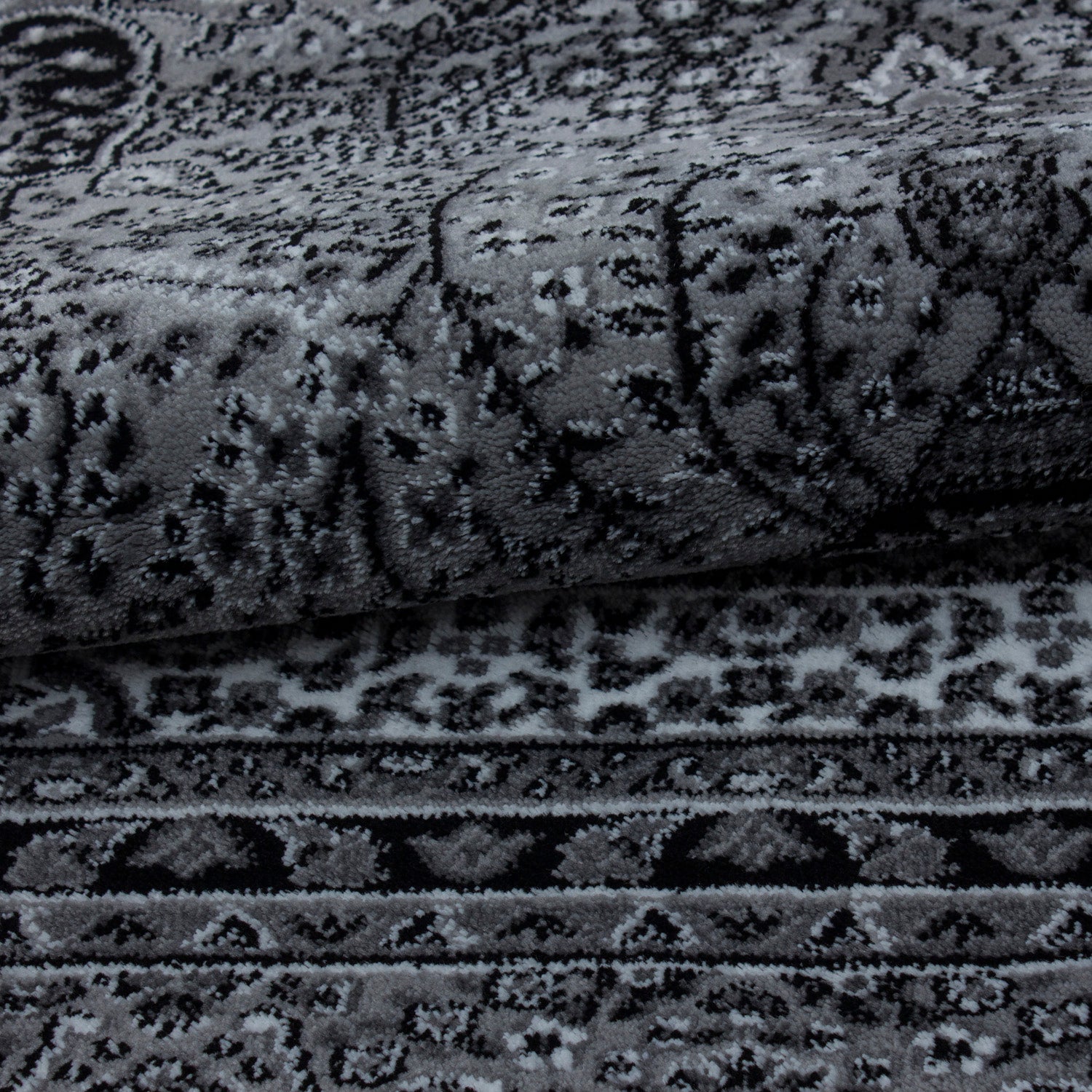 Orient Teppich Bordüre Design Traditionelles Muster Farbe Grau Wohnzimmerteppich