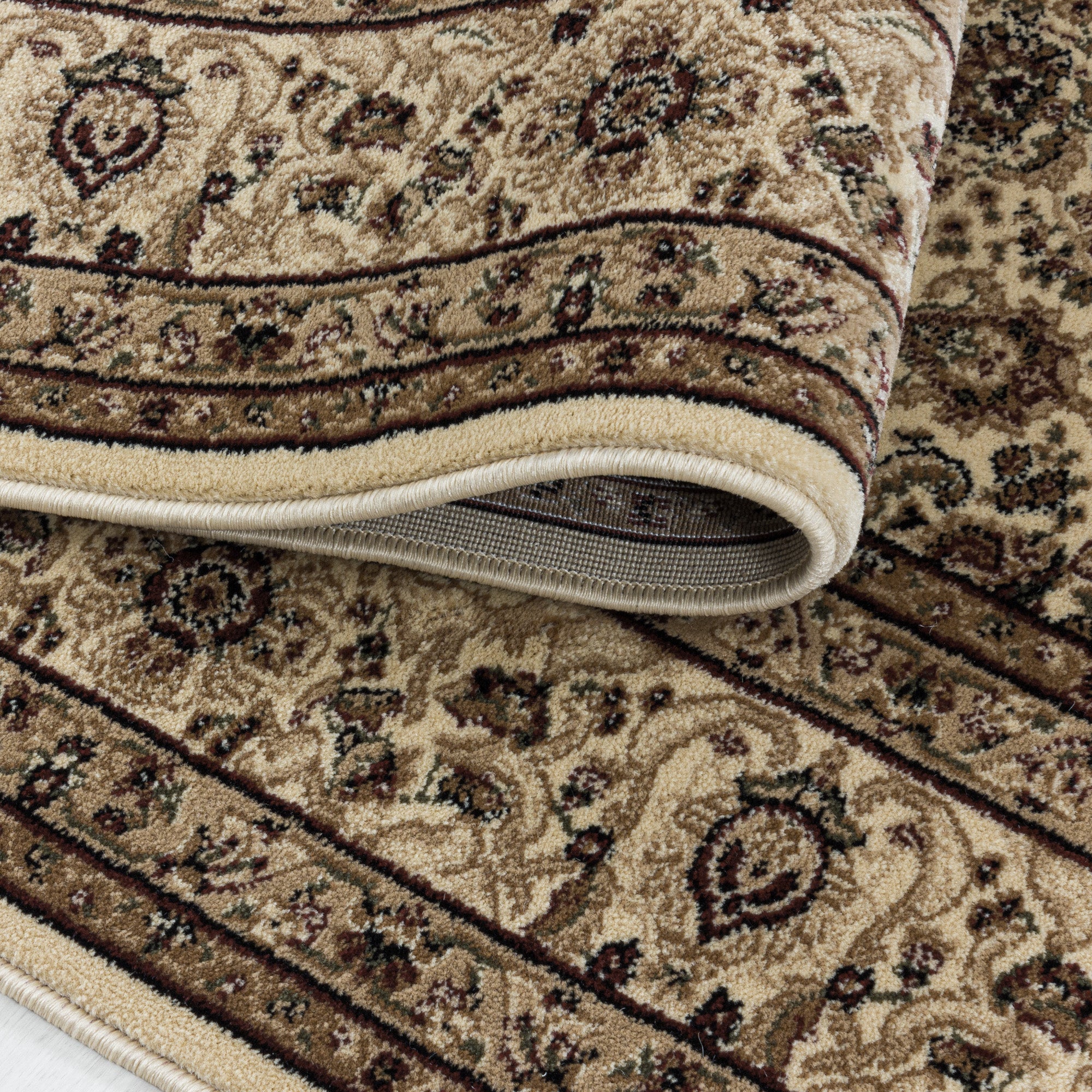 Kurzflor Orient Teppich Klassik Design Antike Ornamente Wohnzimmerteppich Beige