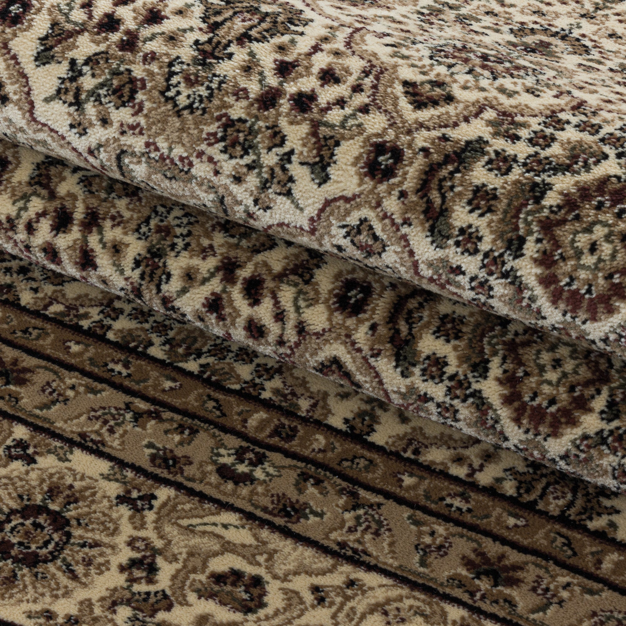 Kurzflor Orient Teppich Klassik Design Antike Ornamente Wohnzimmerteppich Beige