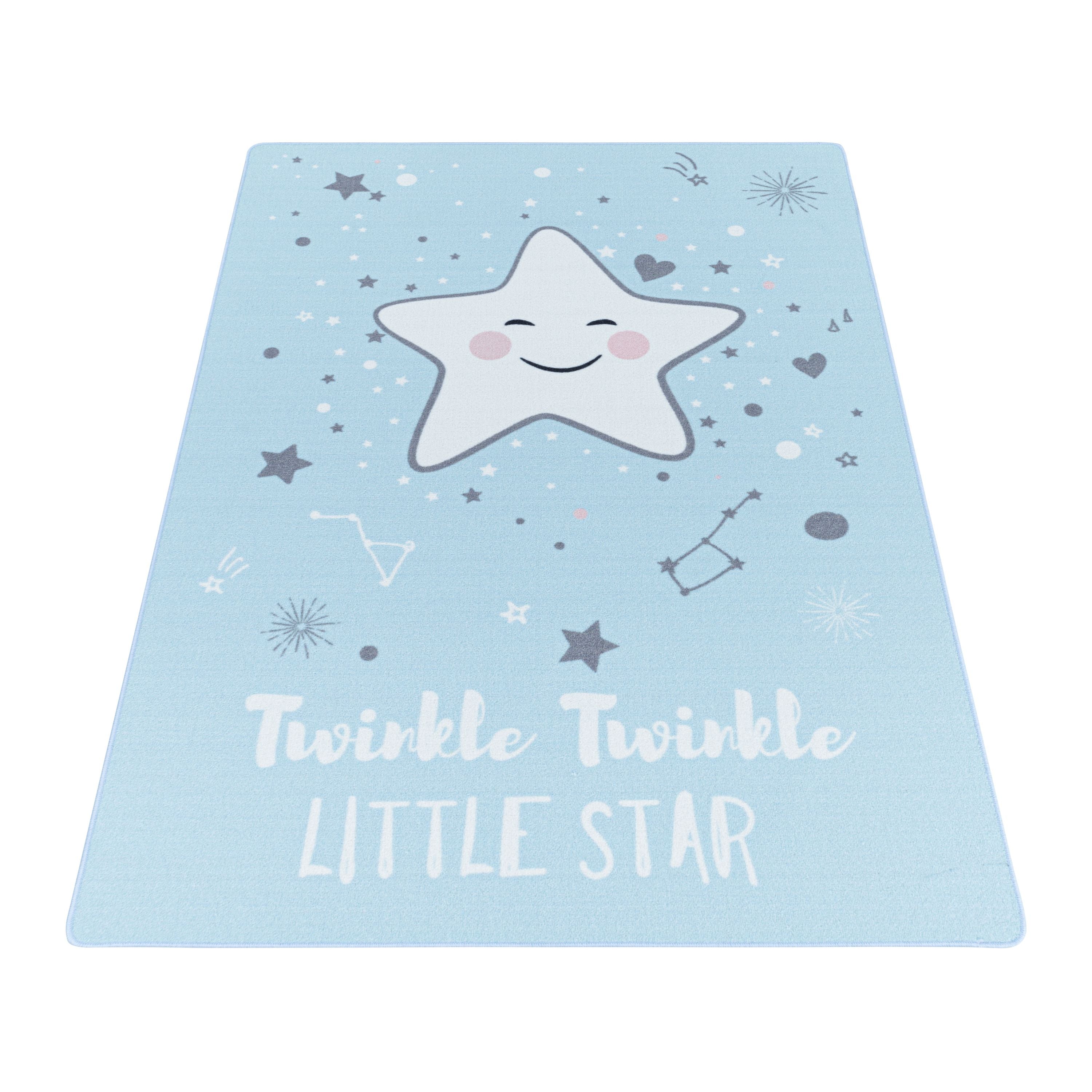 Kurzflor Kinderteppich Kinderzimmer Teppich Spielteppich Motiv Baby Stern Blau