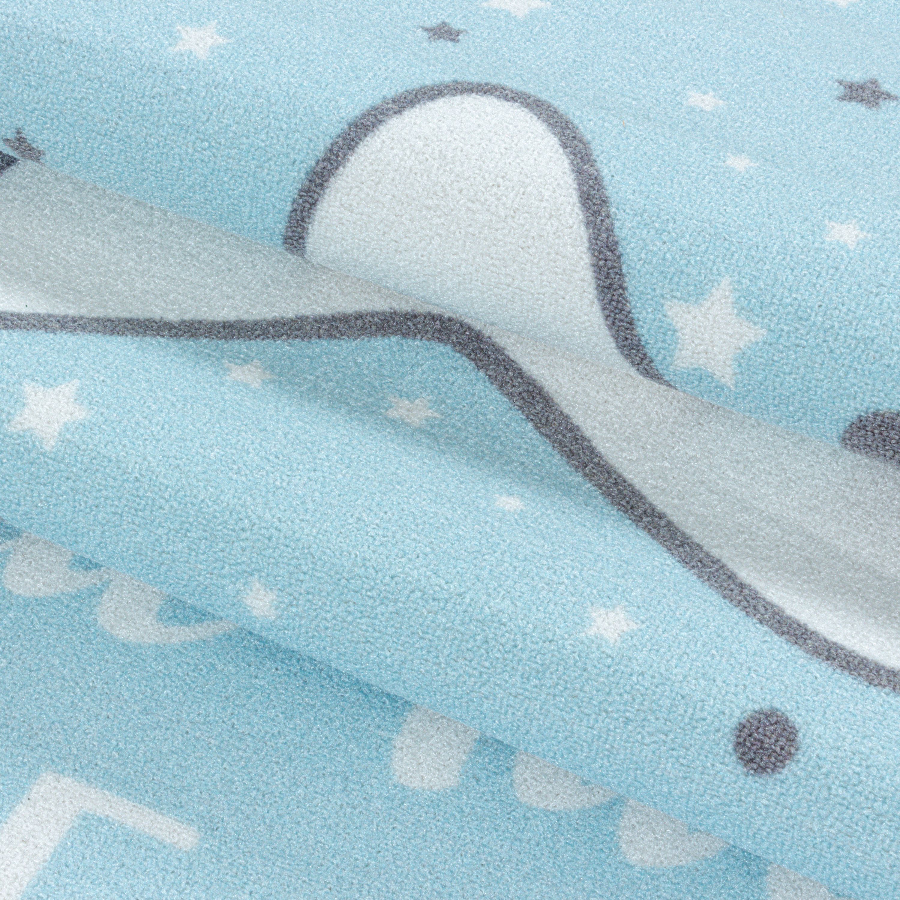 Kurzflor Kinderteppich Kinderzimmer Teppich Spielteppich Motiv Baby Stern Blau