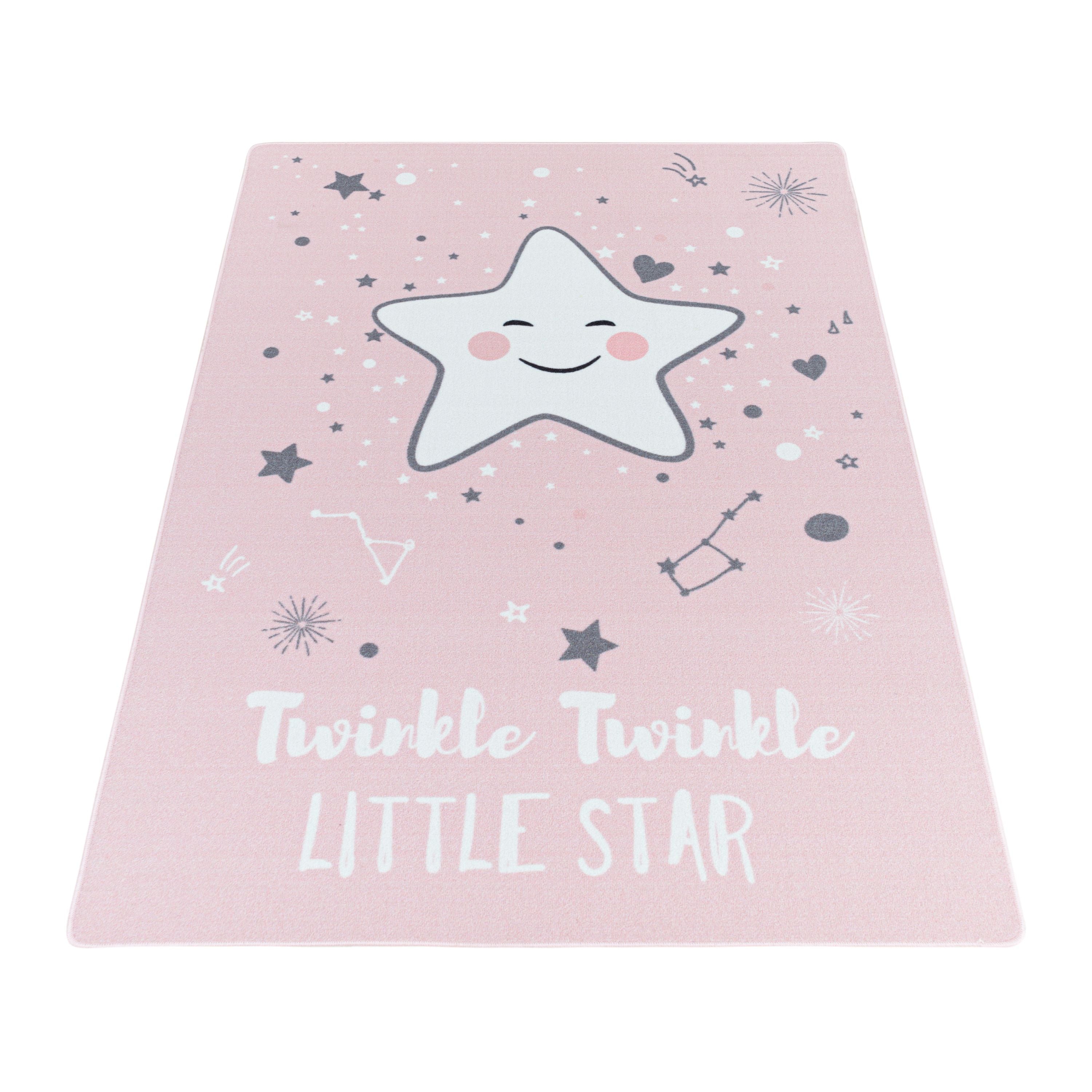 Kurzflor Kinderteppich Kinderzimmer Teppich Spielteppich Motiv Baby Stern pink