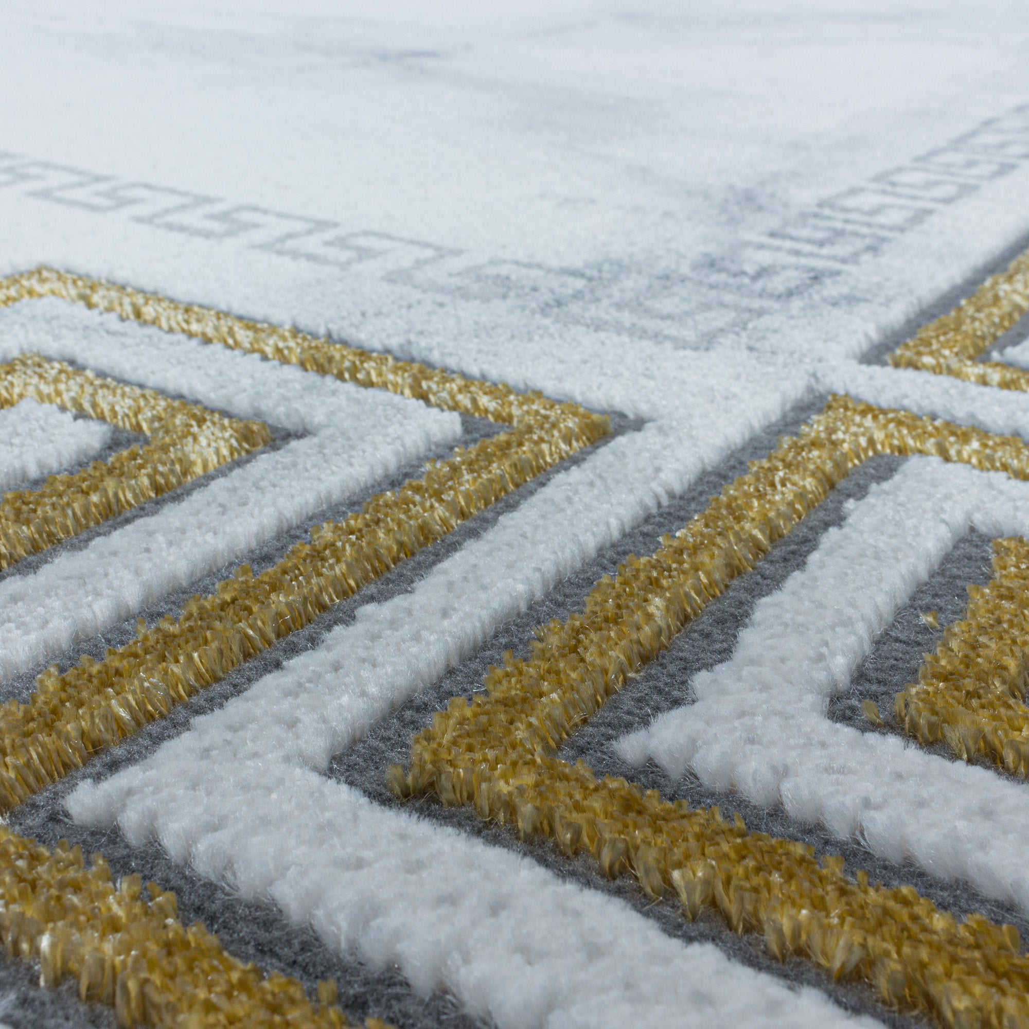 Kurzflor Design Teppich Wohnzimmerteppich Marmor Muster Bordüre Antik Gold