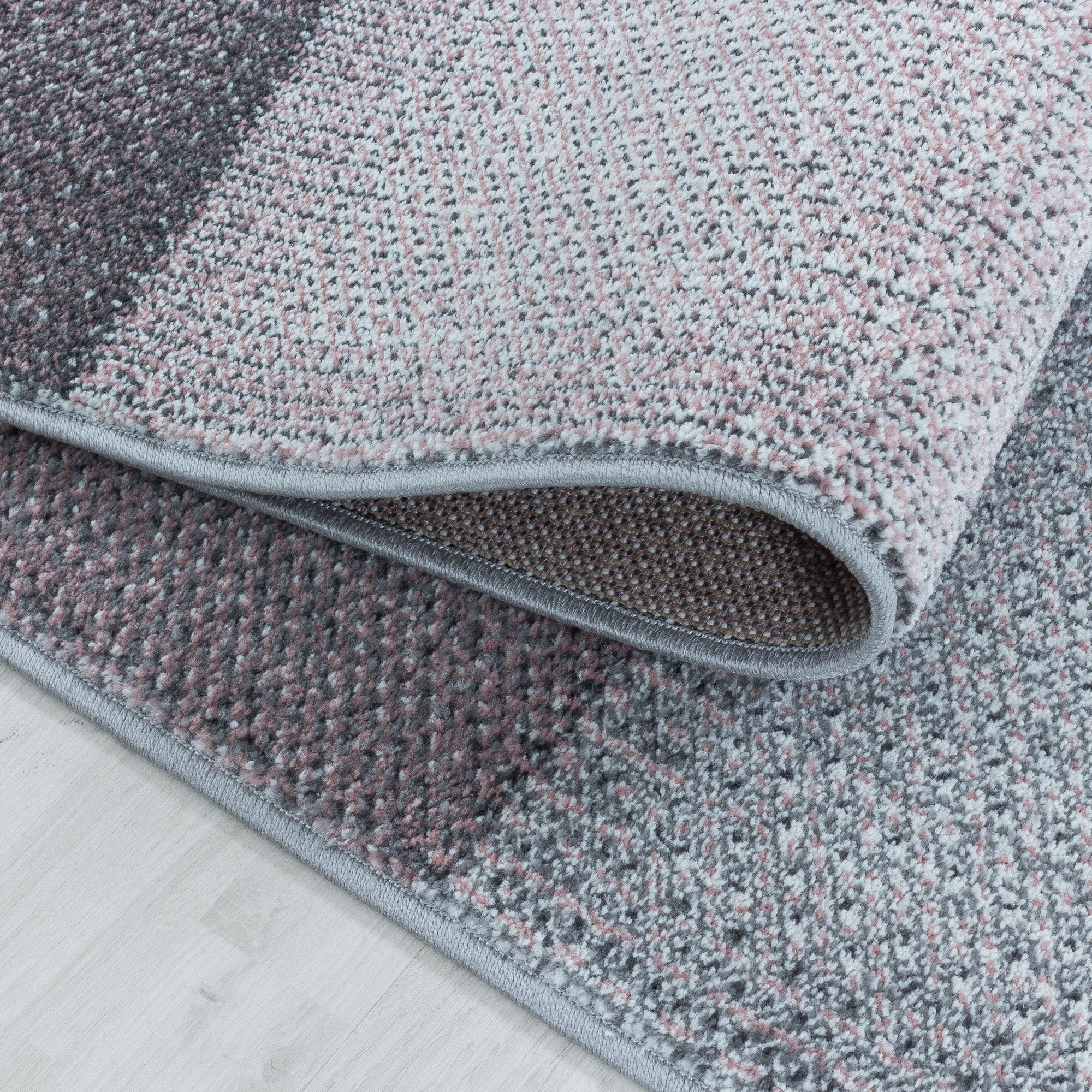 Kurzflor Teppich Zart Rosa Grau Modernes Quadrat Pixel Muster Wohnteppich Weich