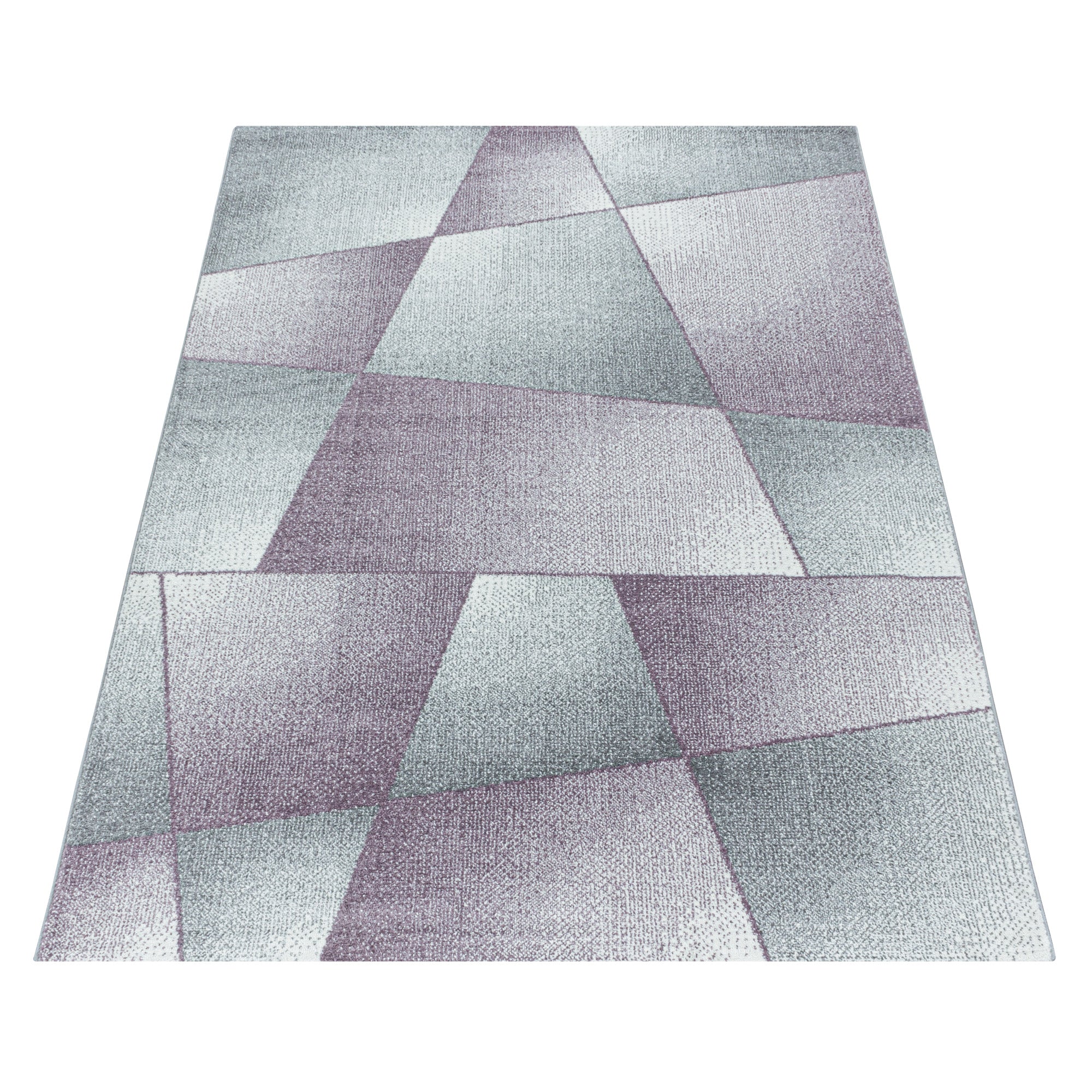 Kurzflor Teppich Lila Grau Design Abstrakt Geometrisch Wohnzimmerteppich Weich
