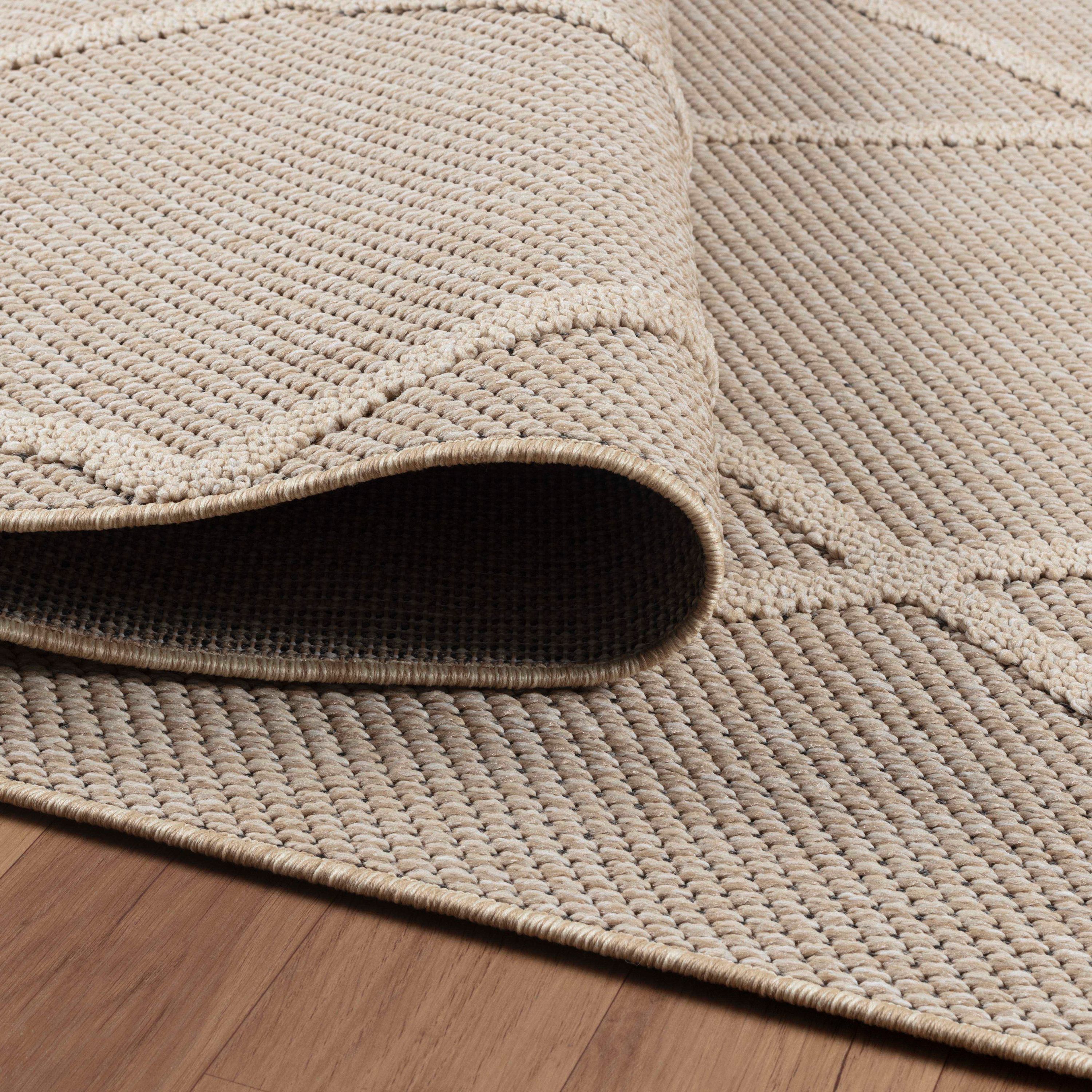 In- Outdoor Teppich Flachgewebt Sisal Optik Einfarbig 3D Rauten Design Beige