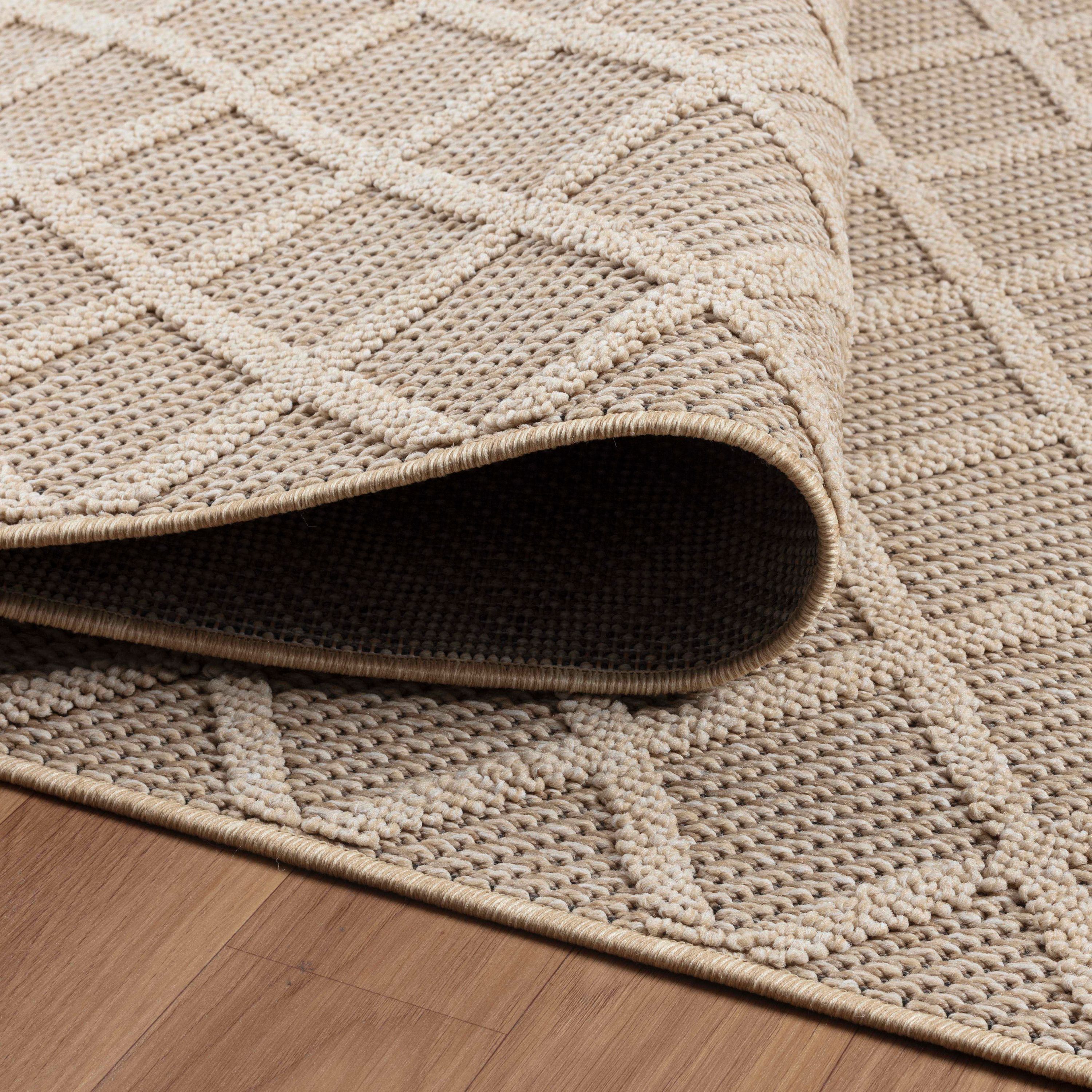 In- Outdoor Teppich Flachgewebt Sisal Optik Einfarbig 3D Skandi Design Beige