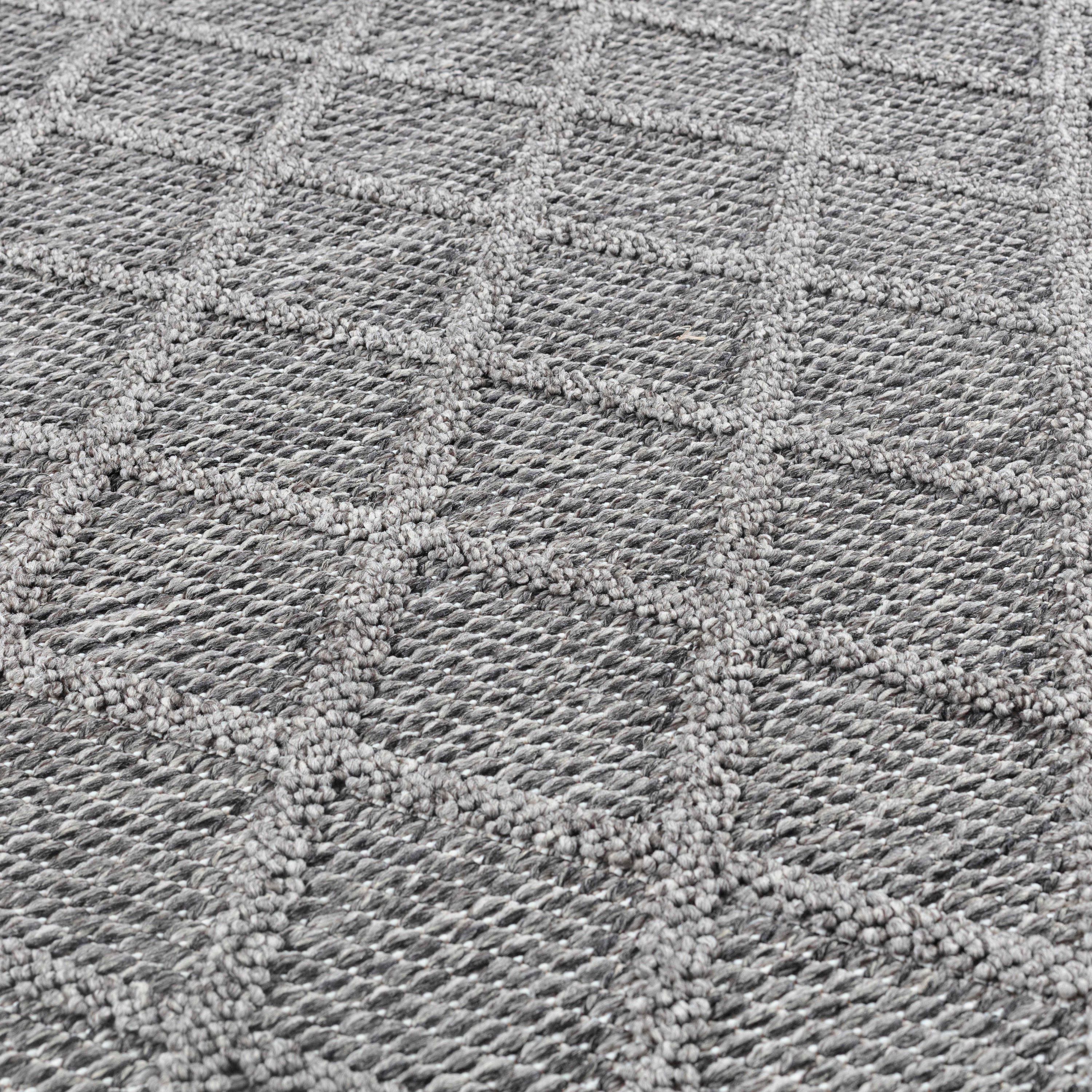 In- Outdoor Teppich Flachgewebt Sisal Optik Einfarbig 3D Skandi Design Grau