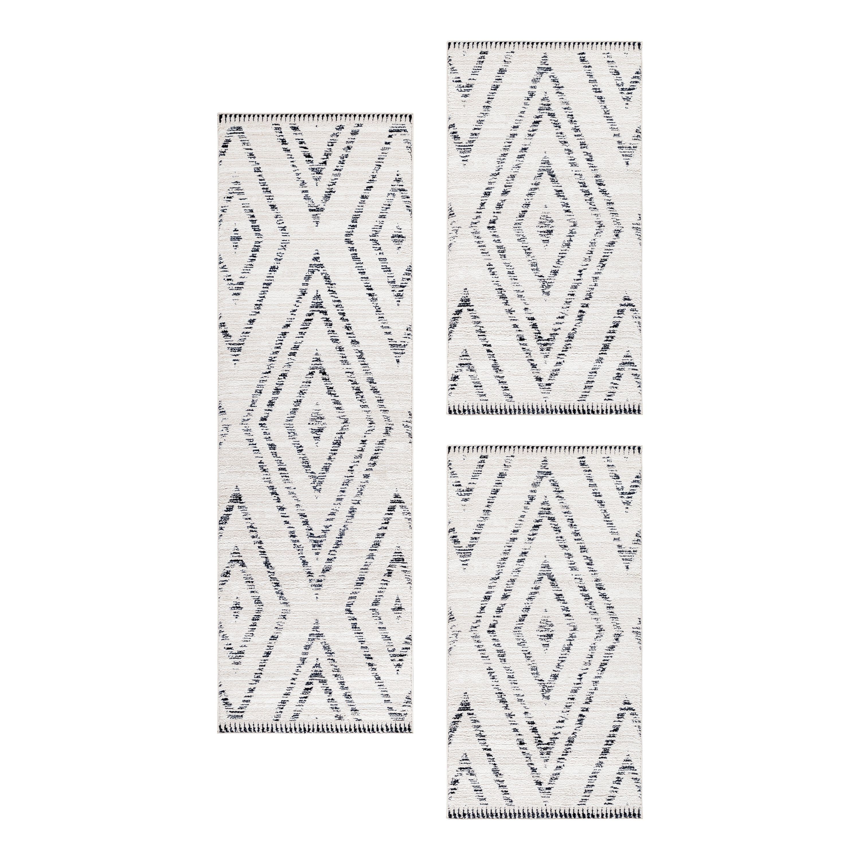 Läufer Set ROKKO Teppich Bettumrandung Berber Stil Design Raute 3 Teile