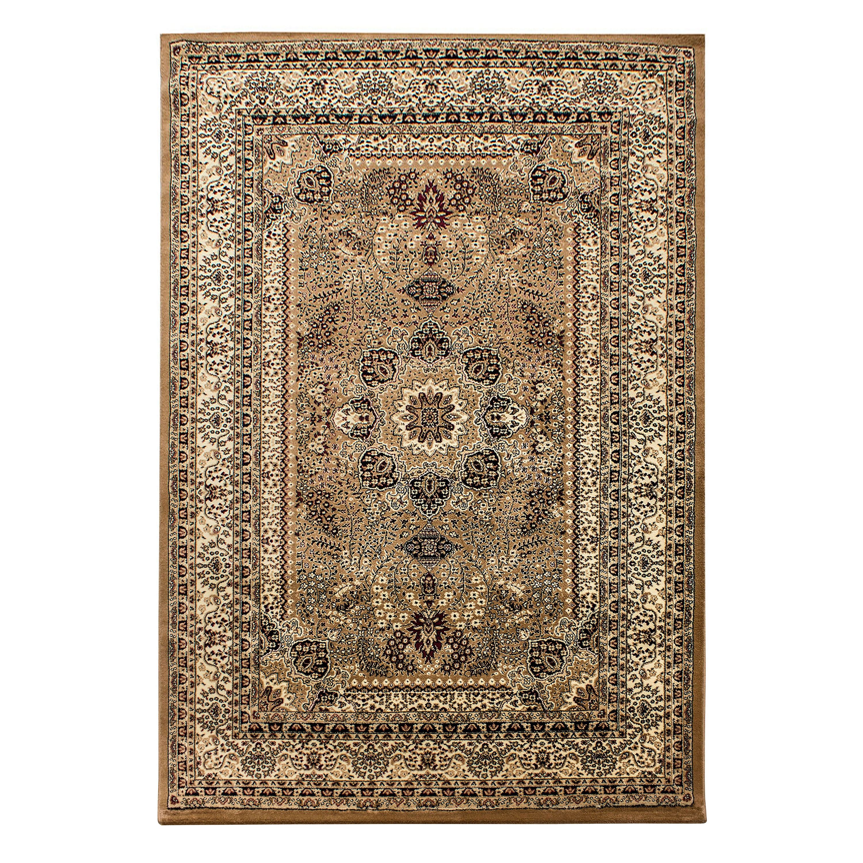 Orient Teppich Bordüre Design Traditionelles Muster Farbe Beige Wohnteppich