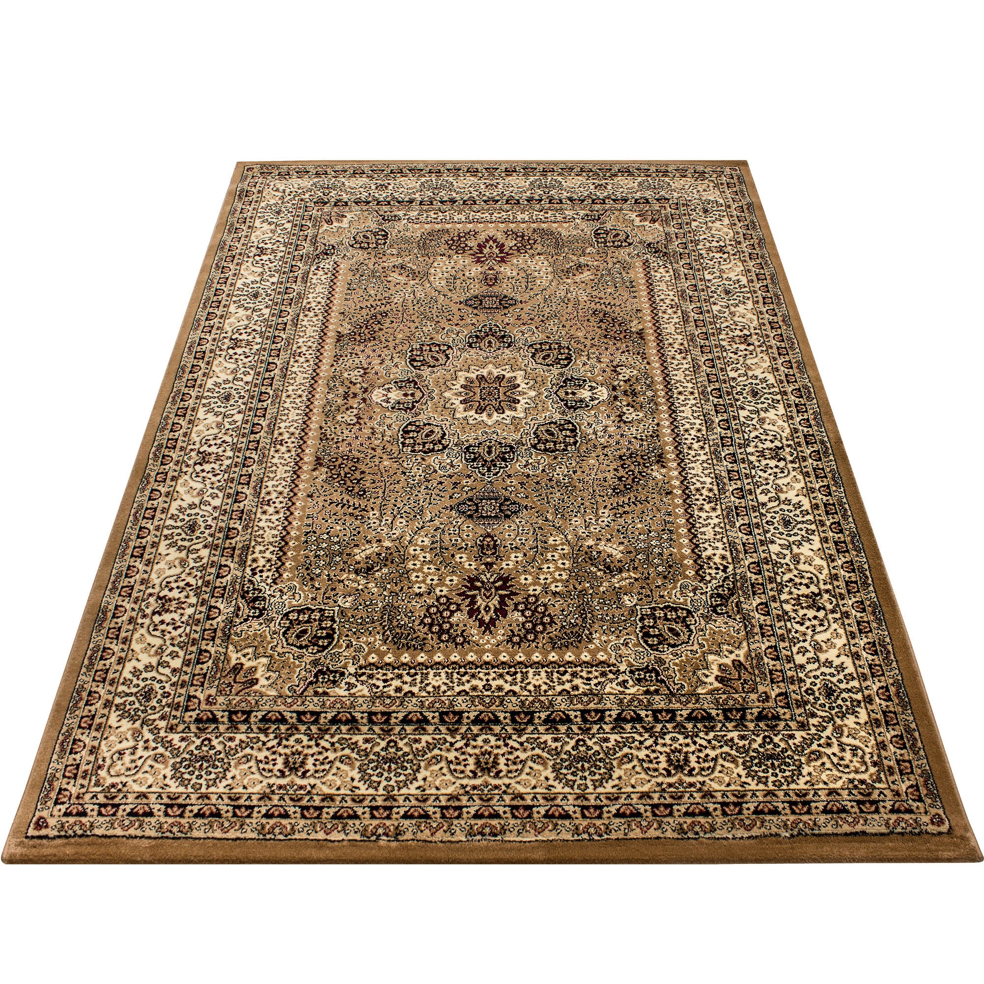 Orient Teppich Bordüre Design Traditionelles Muster Farbe Beige Wohnteppich