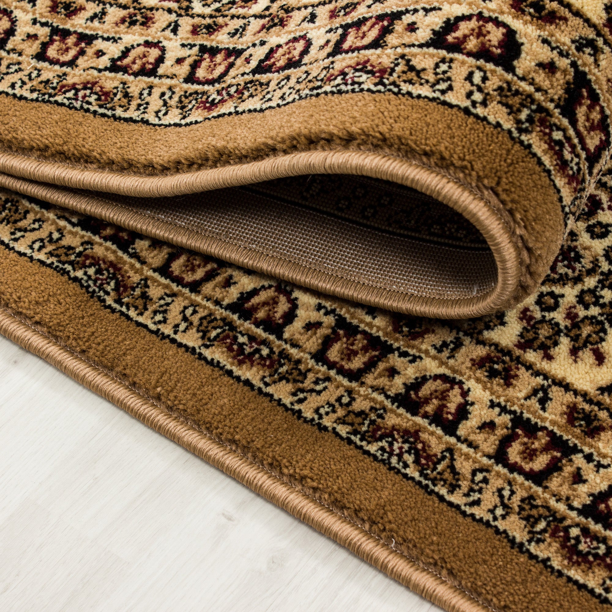 Orient Teppich Bordüre Design Traditionelles Muster Farbe Beige Wohnteppich