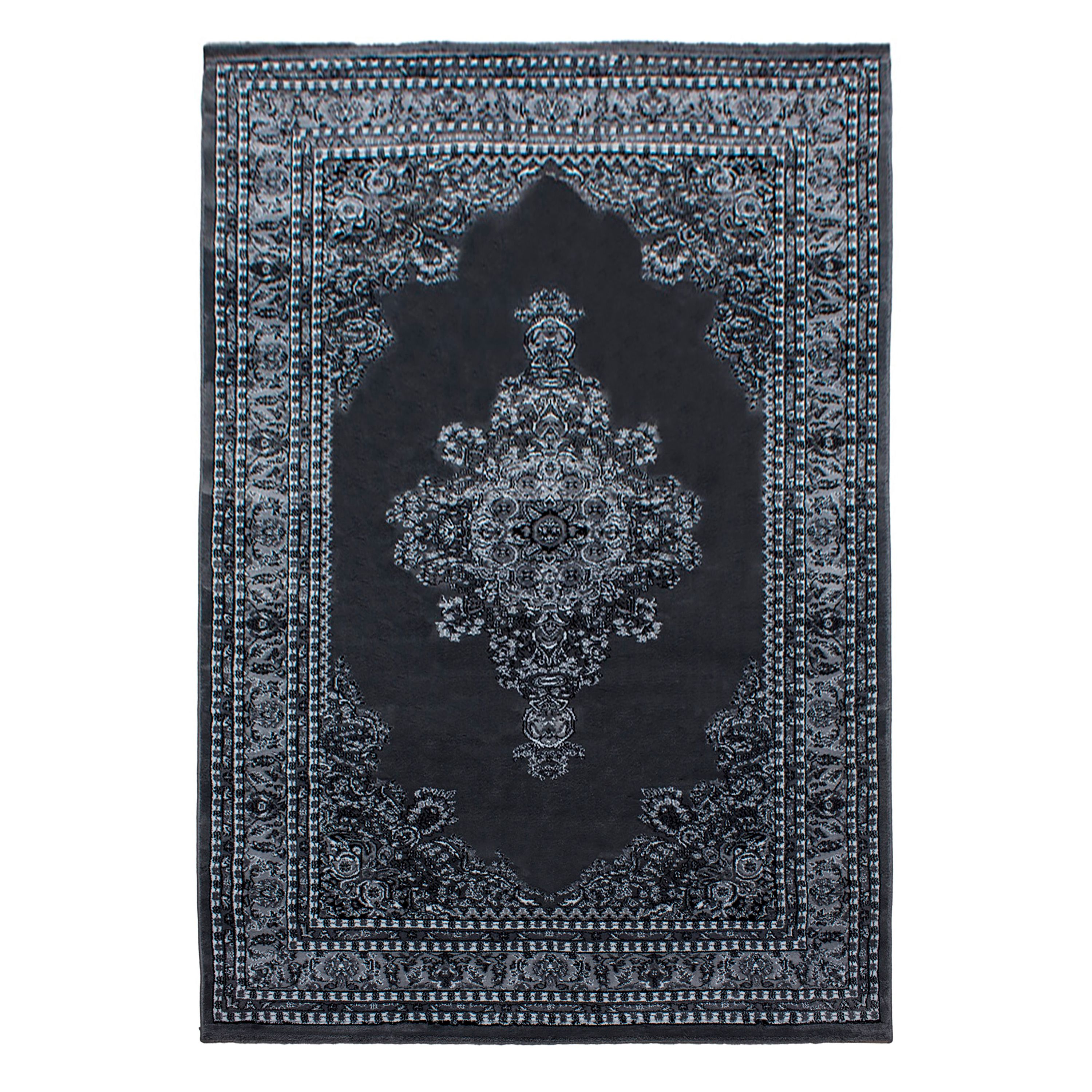 Klassik Orient Teppich Edle Bordüre Ornament Wohnzimmerteppich Schwarz Grau