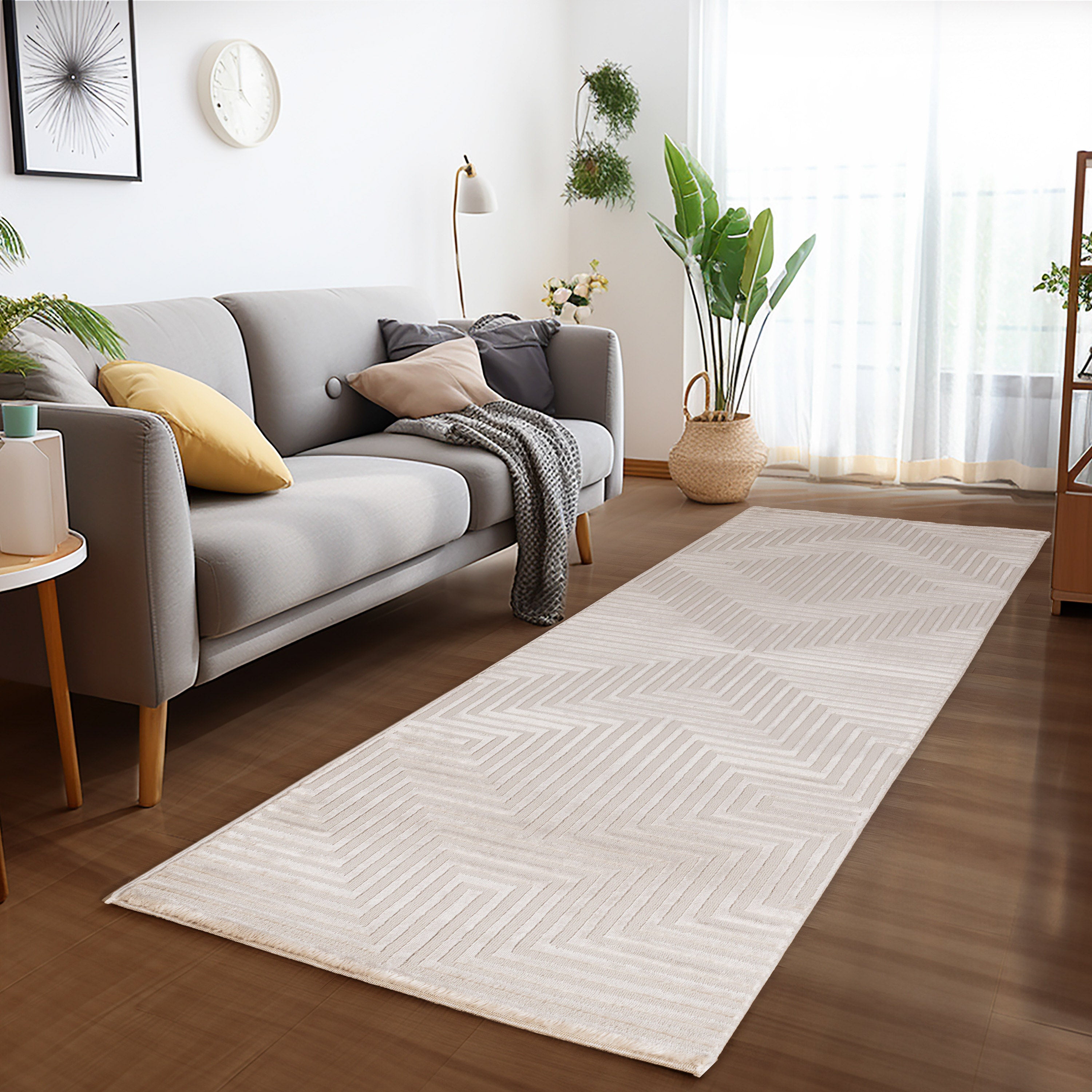 Teppich Wohnzimmer Kurzflor Skandinavische Stil Teppich Beige Einfarbig 3D Optik