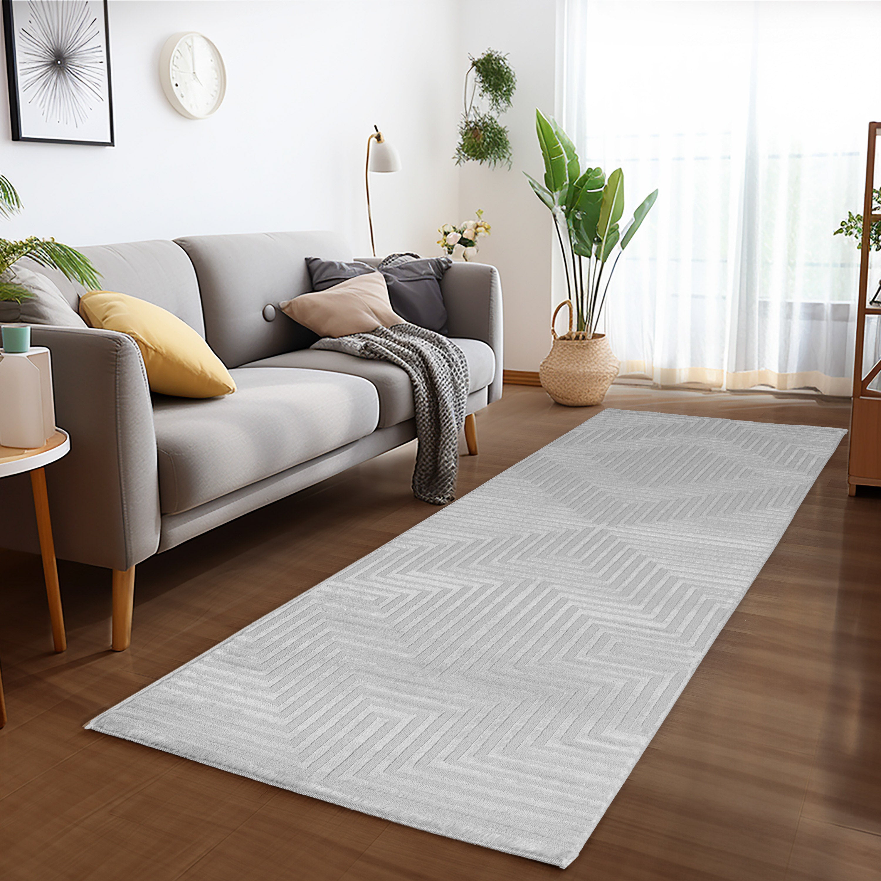 Teppich Wohnzimmer Kurzflor Skandinavische Stil Teppich Uni Silber 3D Effekt