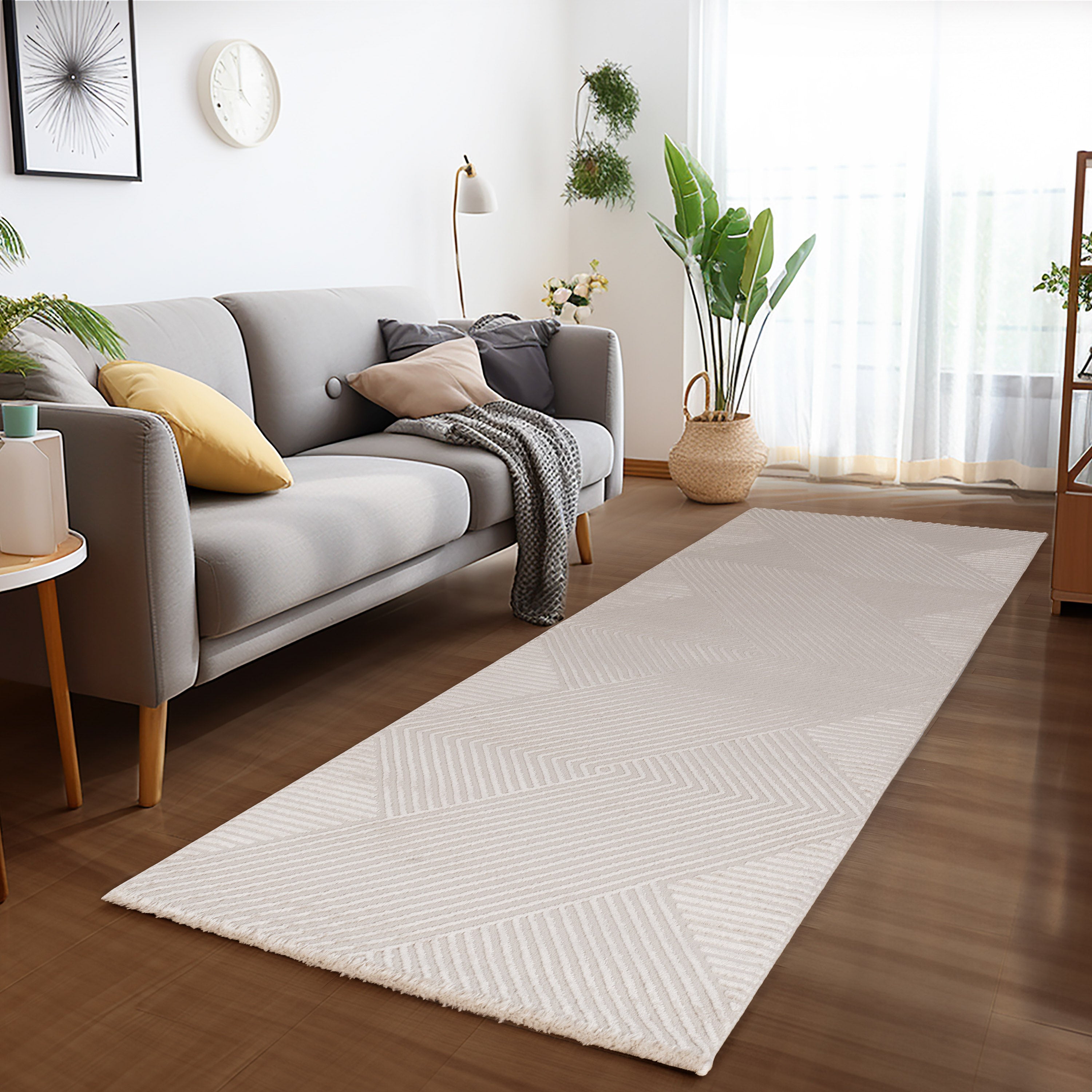 Teppich Wohnzimmer Kurzflor Deko Boho Stil Geometrisch Design Teppich Beige