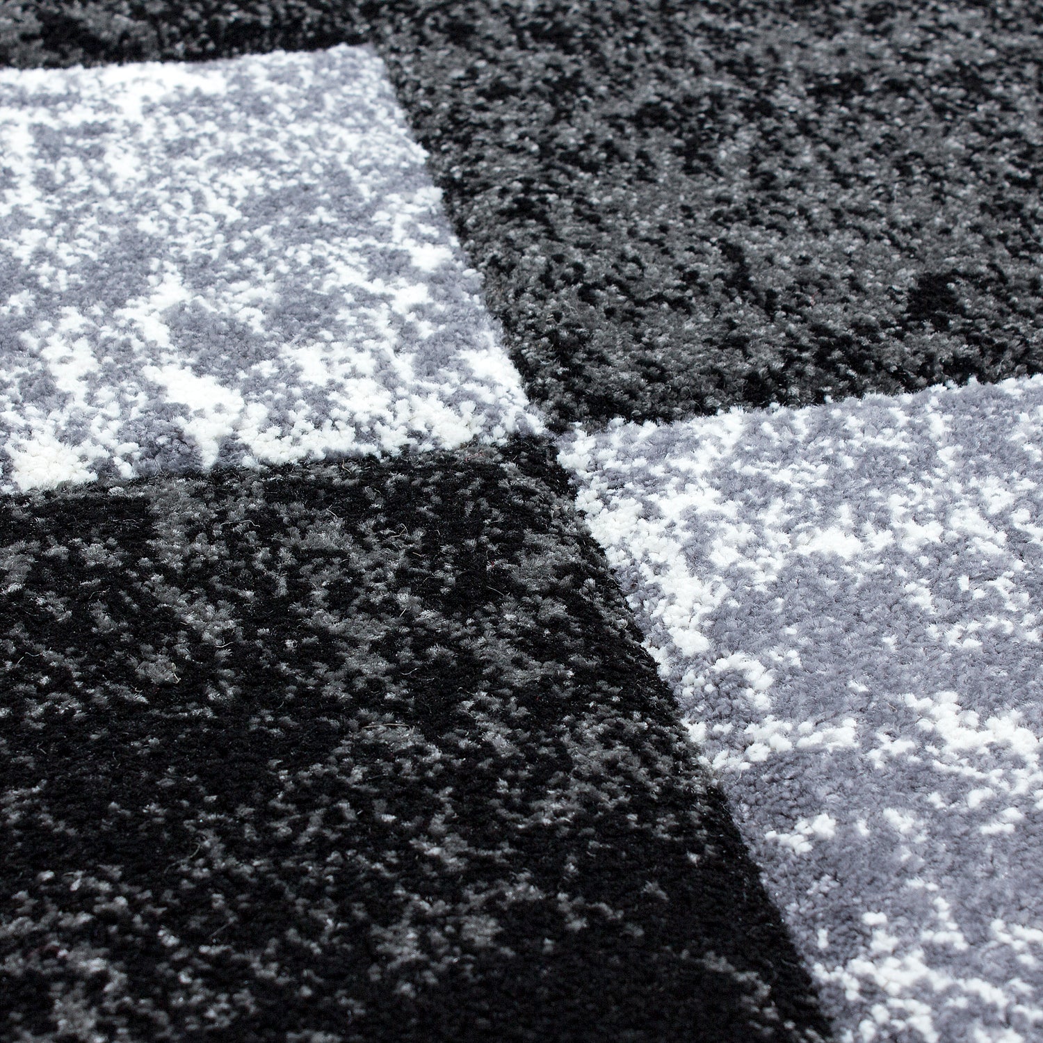 Bettumrandung Kurzflor Teppich Kariert Konturschnitt Wohnteppich Grau meliert