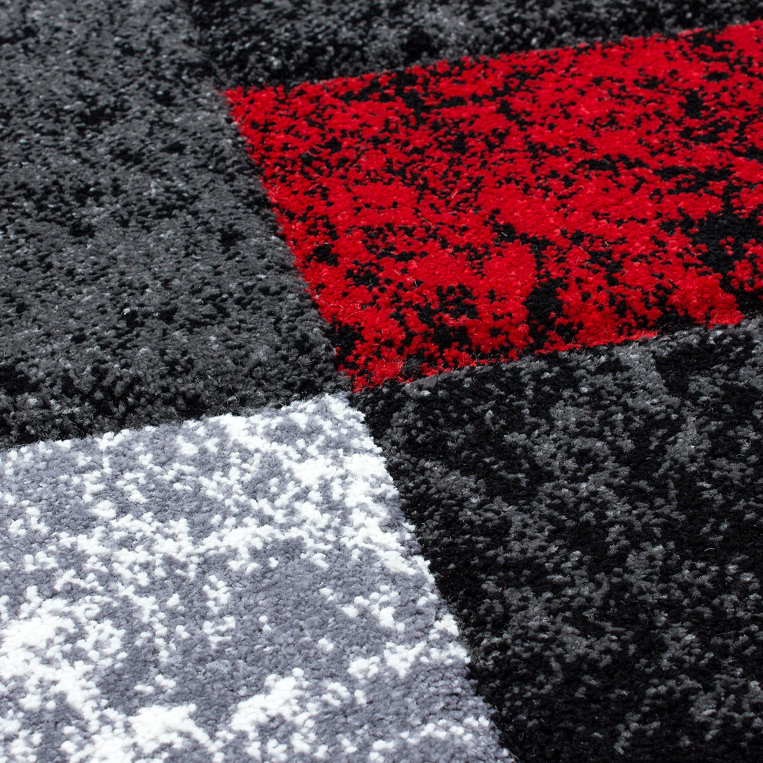 Teppich Kurzflor Bettumrandung Läufer Set Kachel Design 3 Teile Rot meliert