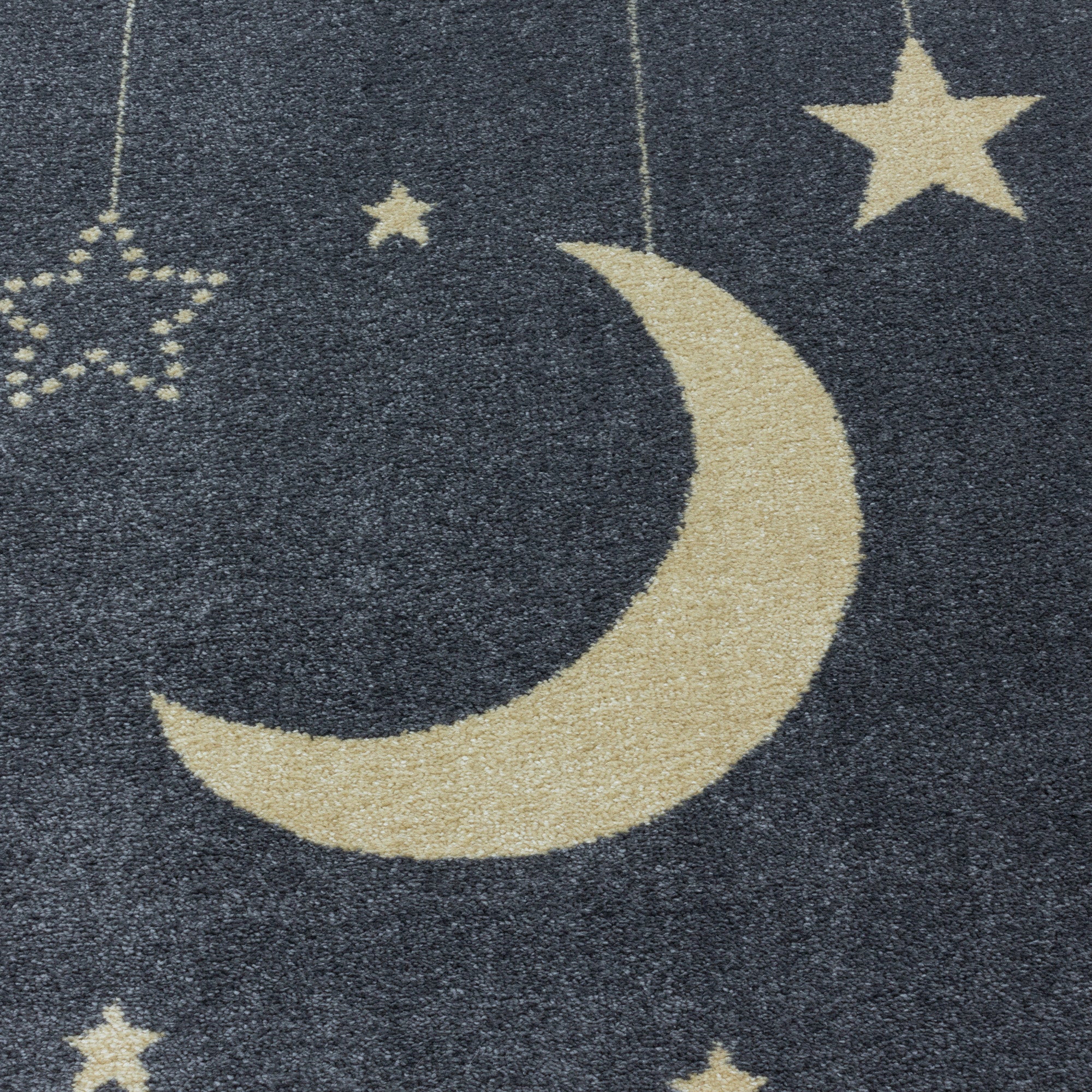 Kurzflor Kinderteppich Gelb Sternenhimmel Mond Wolken Design Kinderzimmer Weich