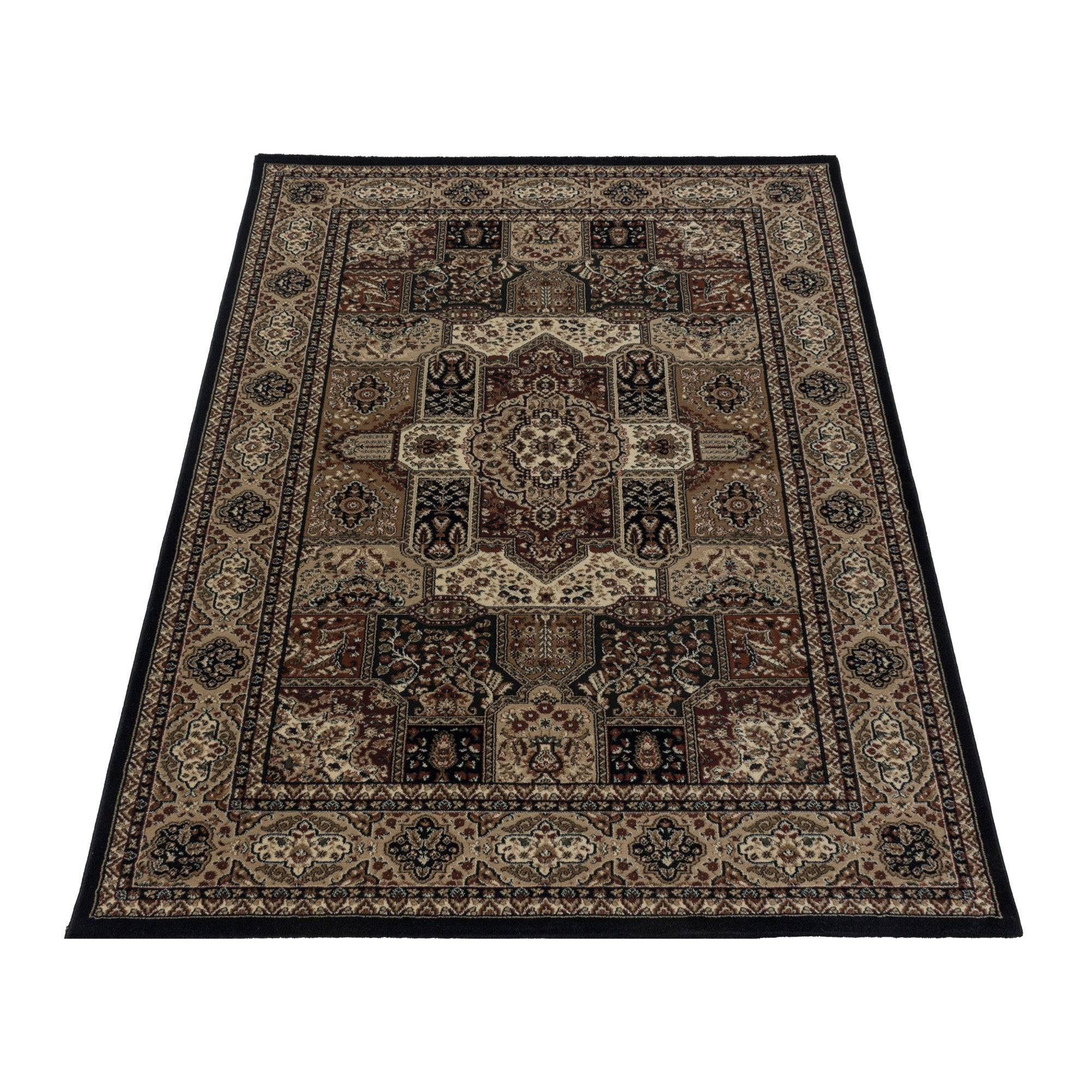 Kurzflor Orient Teppich Klassik Design Antik Ornamente Wohnzimmerteppich Schwarz