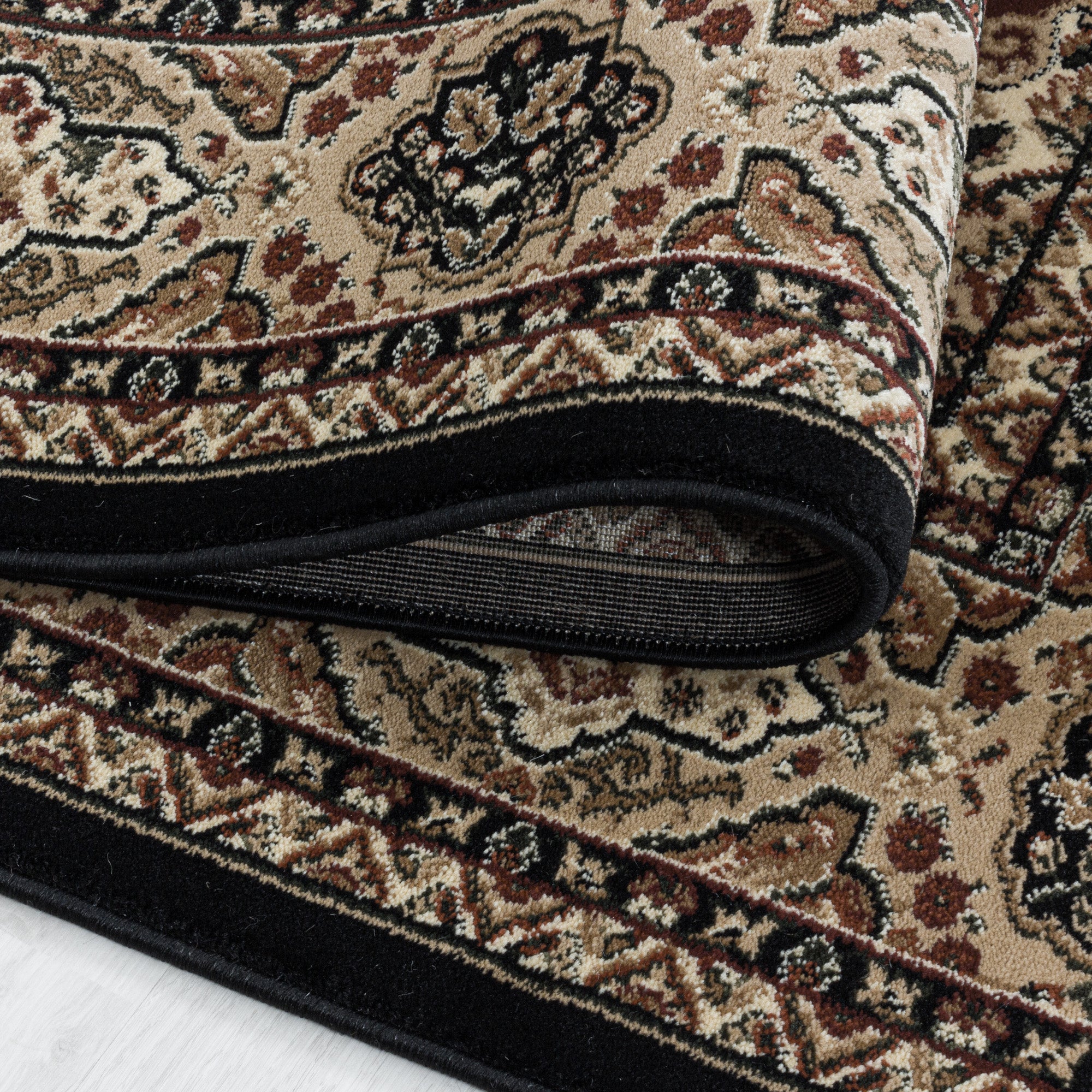 Kurzflor Orient Teppich Klassik Design Antik Ornamente Wohnzimmerteppich Schwarz