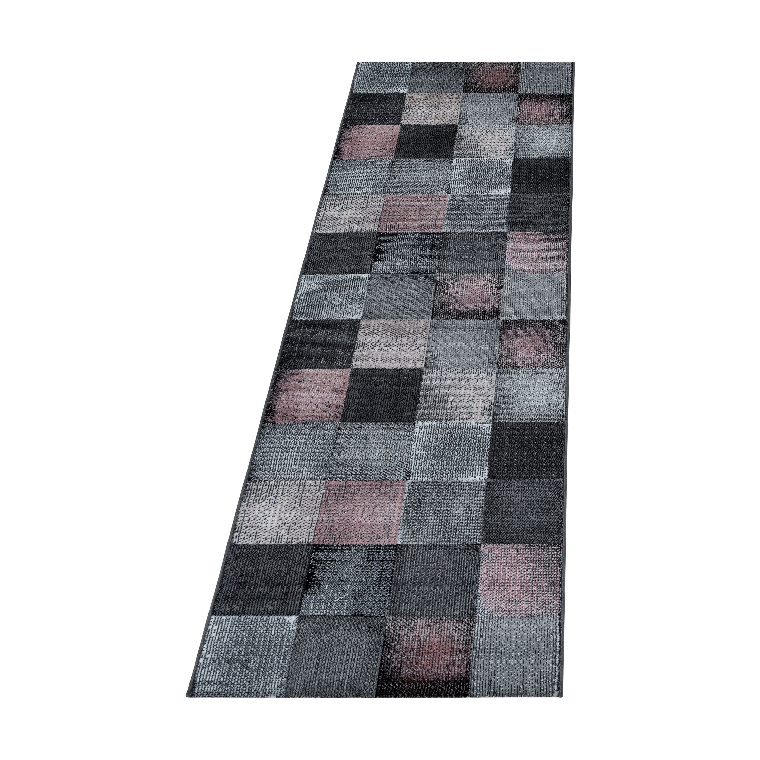 Kurzflor Teppich Set Schlafzimmer Läufer Viereck Gitter Design 3 Teile Pink