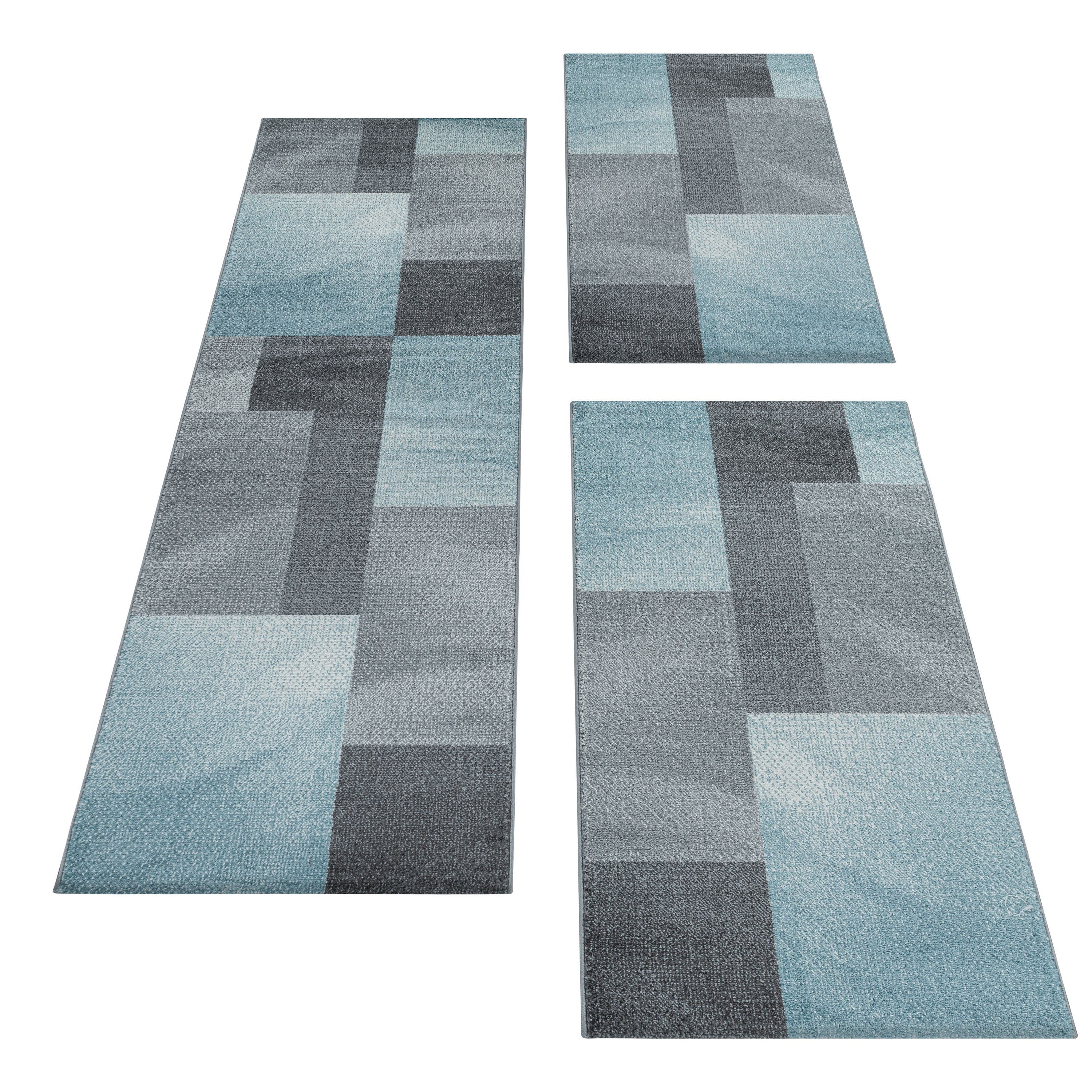 Kurzflor Teppich Set Schlafzimmer Läufer Zipcode Design Rechtecke 3 Teile Blau