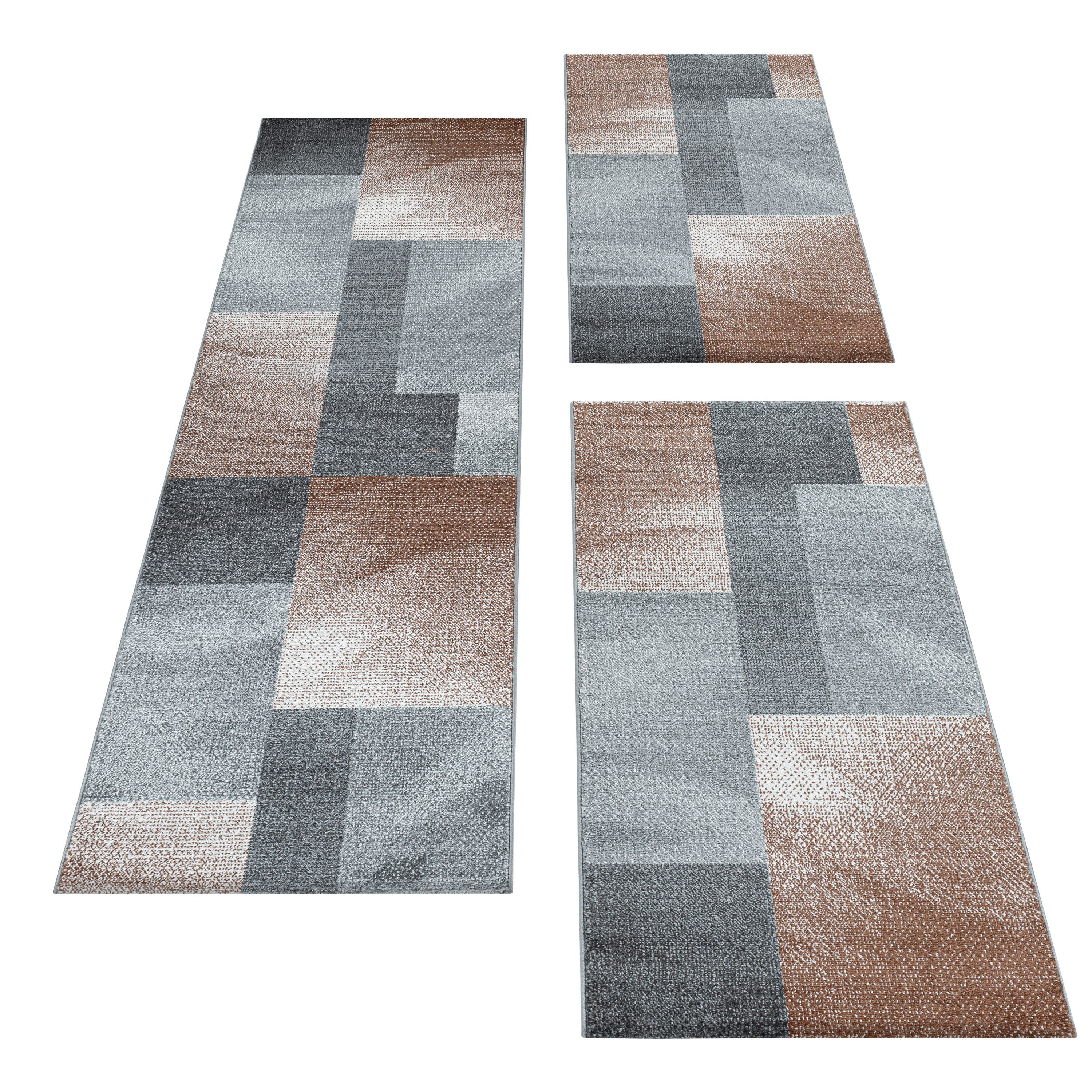 Kurzflor Teppich Set Schlafzimmer Läufer Zipcode Design Rechtecke 3 Teile Kupfer