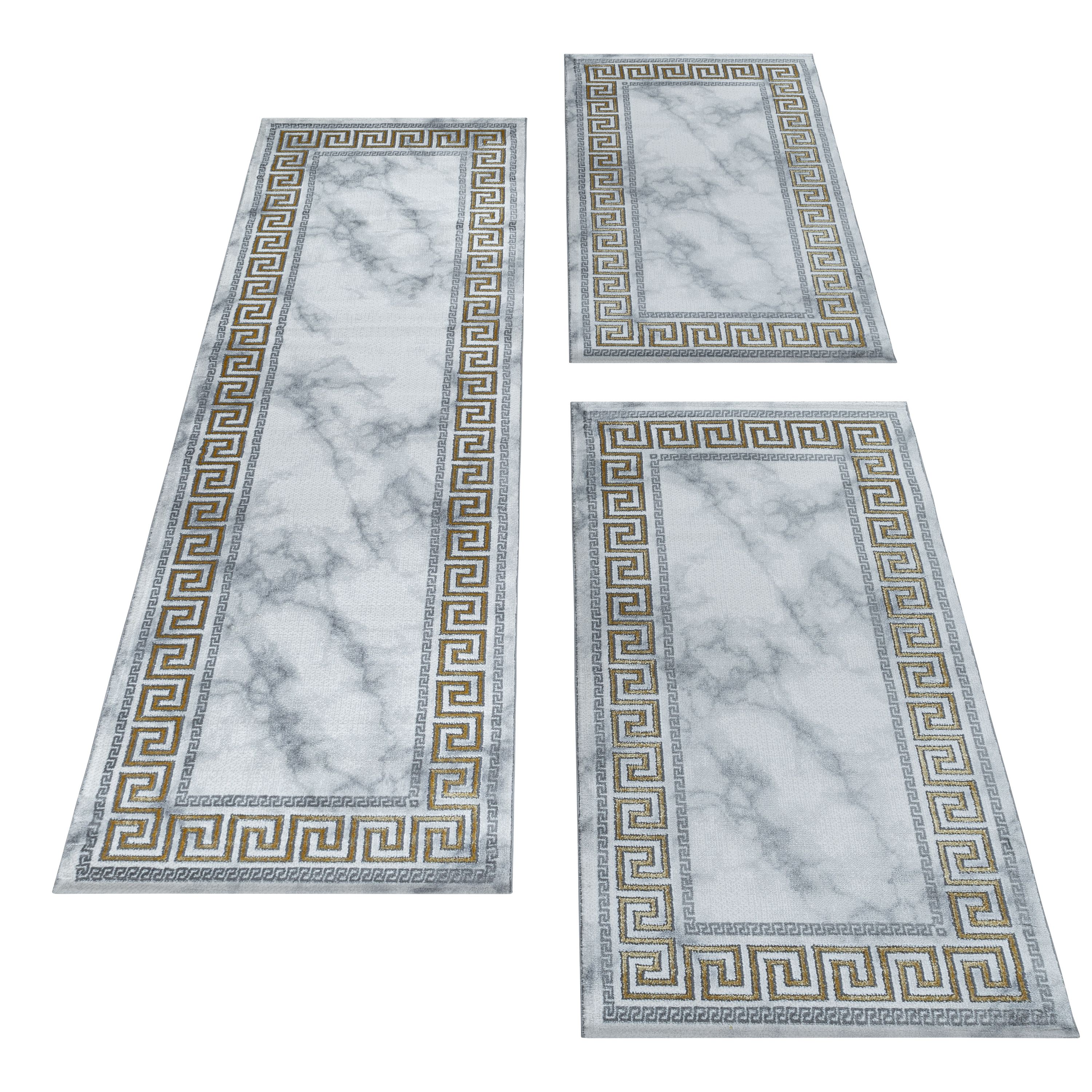 Kurzflor Antik Teppich Set Marmor – Schlafzimmer 3 Läufer HomebyHome Teil Set Optik
