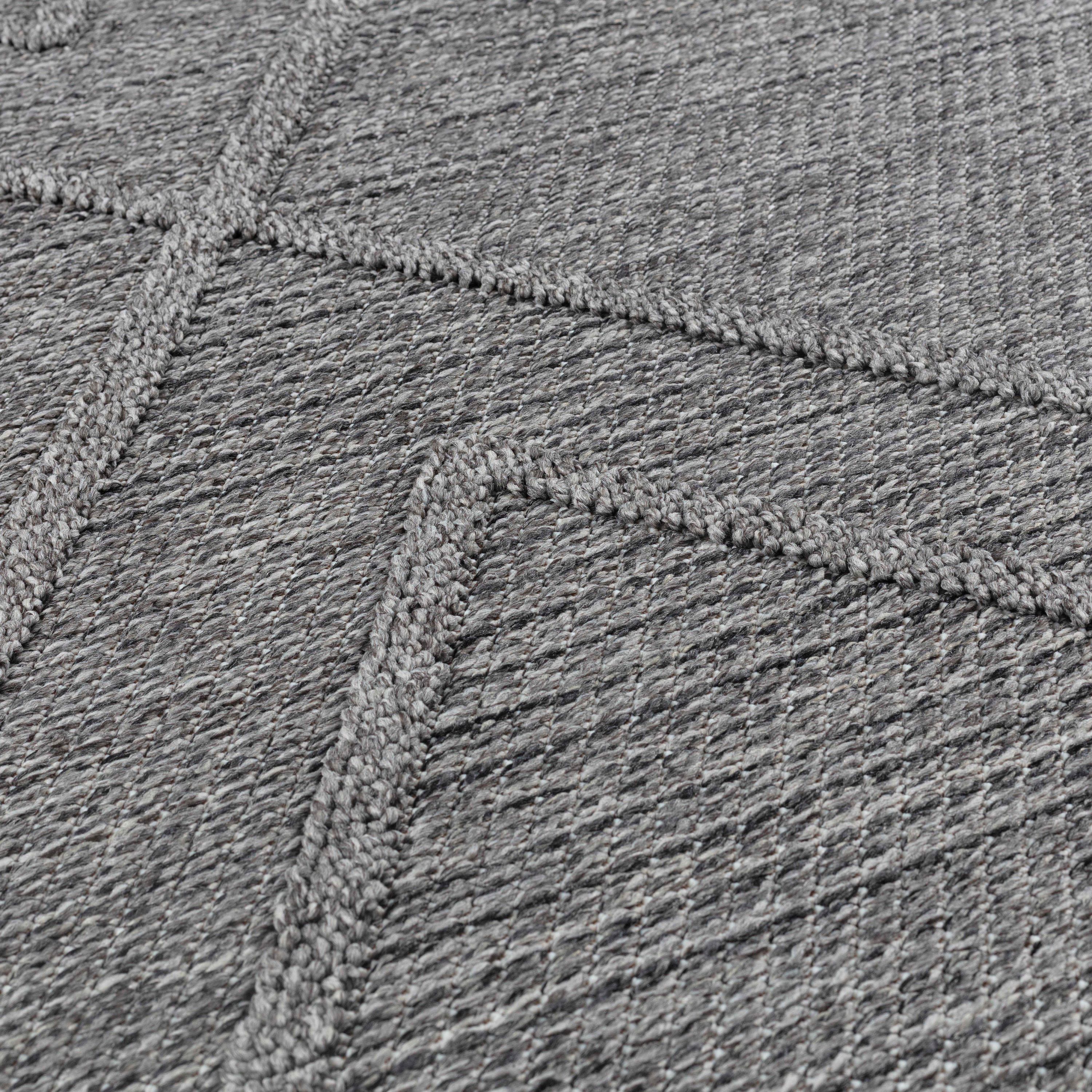 In- Outdoor Teppich Flachgewebt Sisal Optik Einfarbig 3D Boho Design Grau