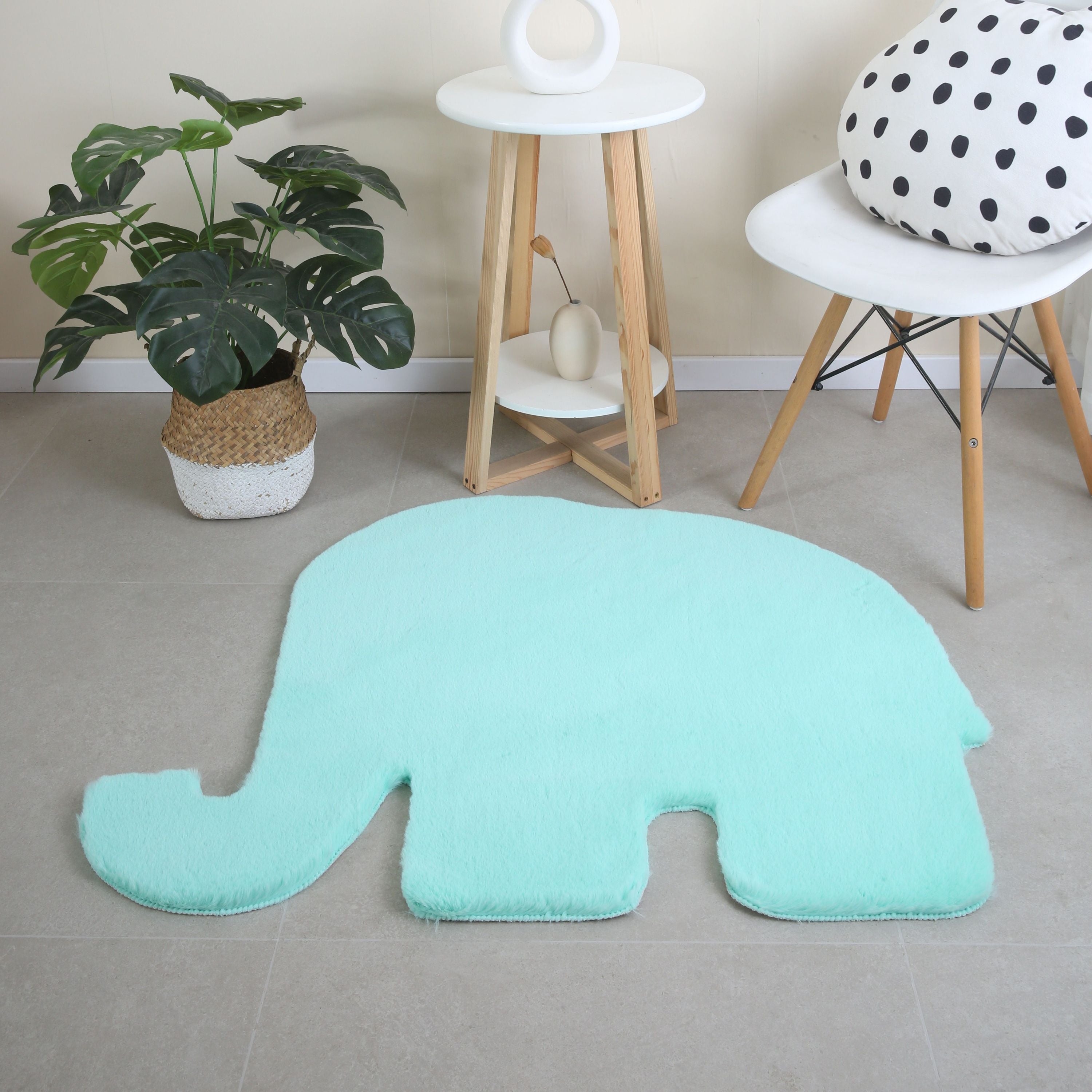 Kinderzimmer Teppich Elefant Design Kinderteppich Waschbarer Hochflor Flauschig