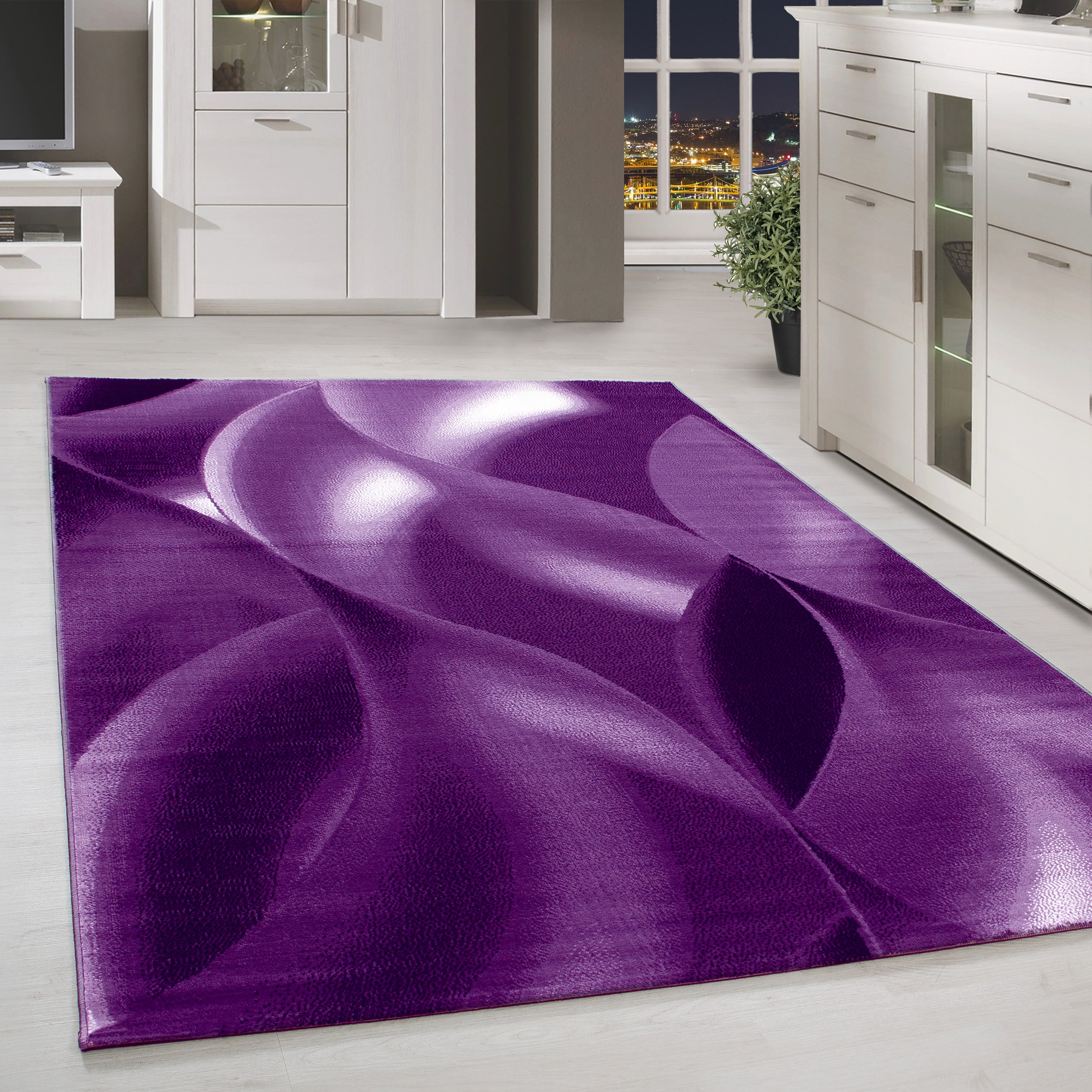 Kurzflor Teppich Design Schatten Muster Wohnzimmerteppich Lila Meliert