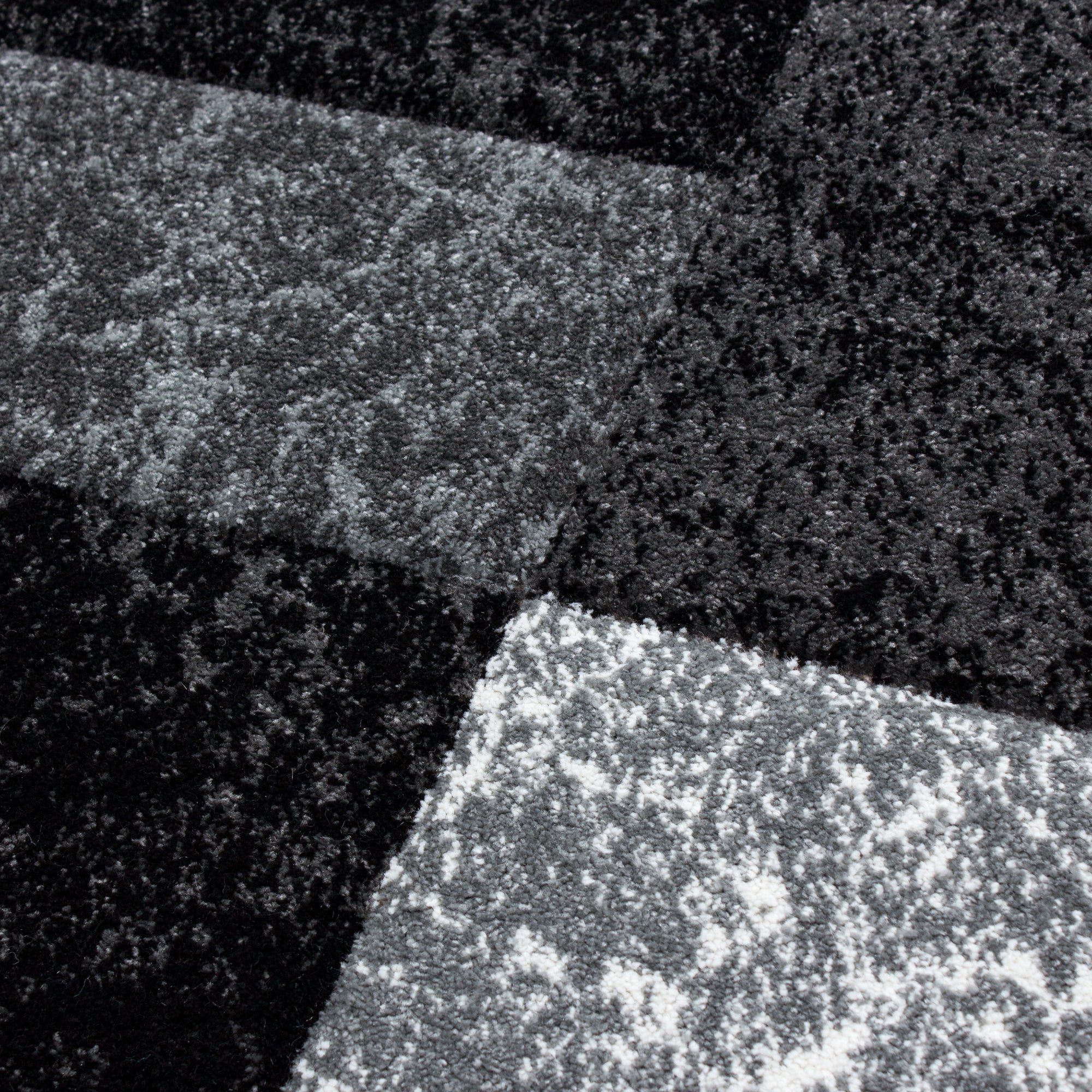 Bettumrandung Kurzflor Teppich Kariert Konturschnitt Wohnteppich Grau meliert