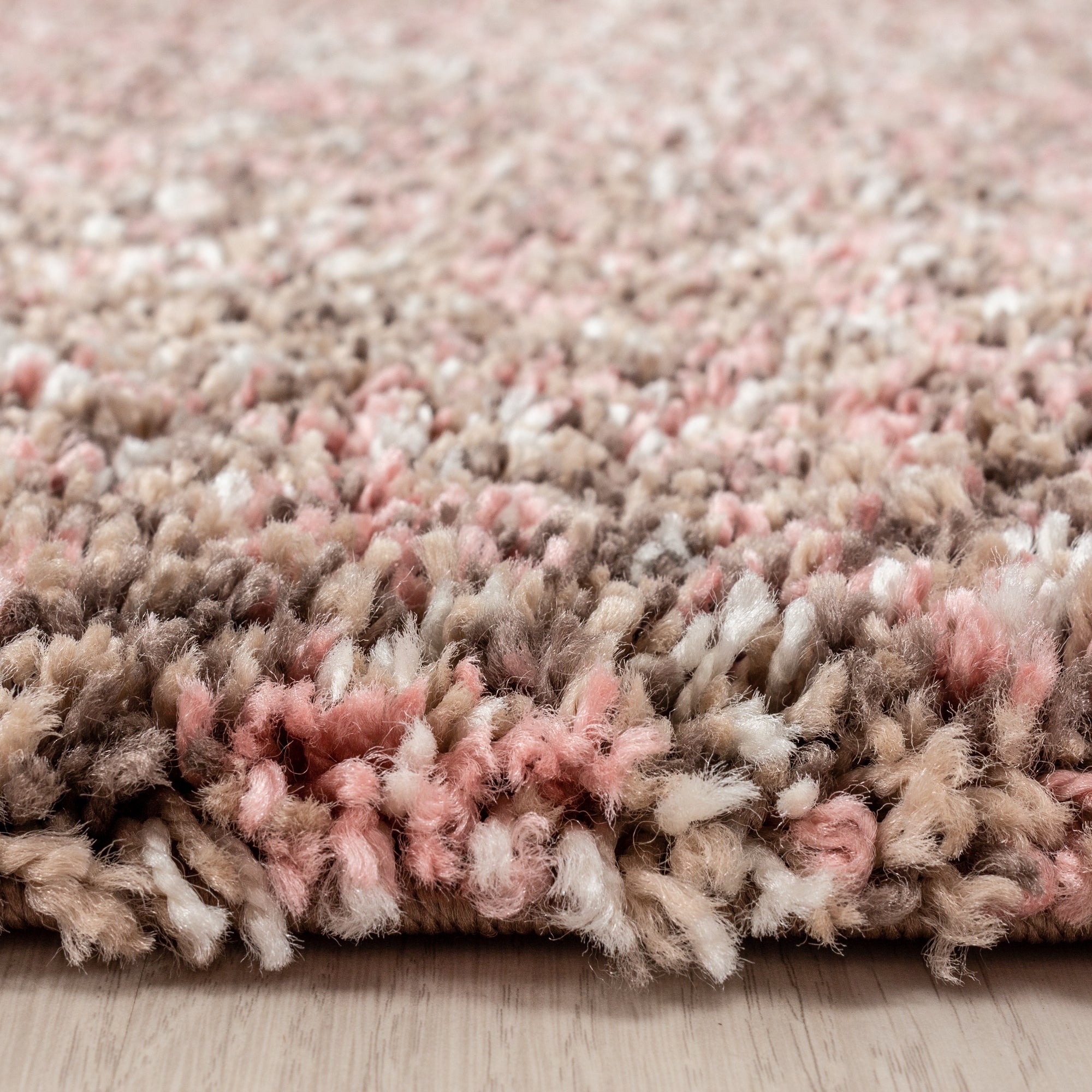 Teppich Läuferset Bettumrandung Shaggy Läufer Mehrfarbig Rosa Beige meliert