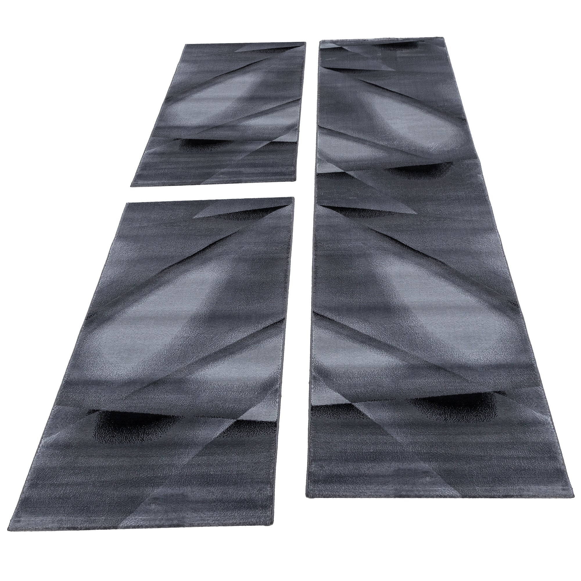Teppich Läufer Set Bettumrandung Kurzflor Teppiche Schwarz meliert 3 Teile