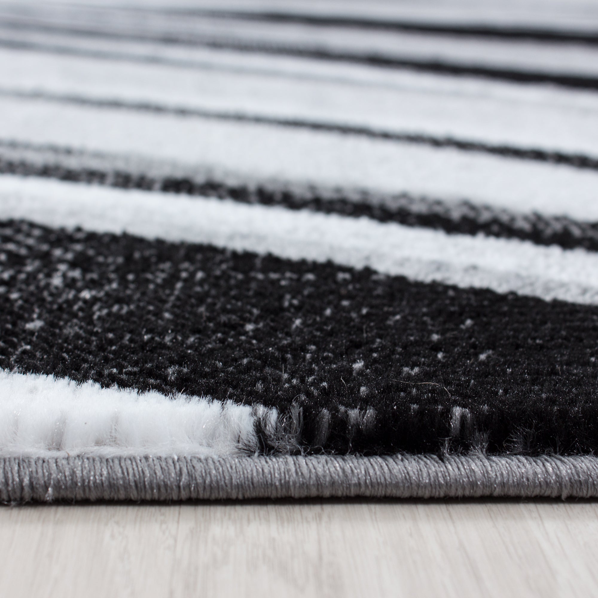 Teppich Bettumrandung 3 Teile Kurzflorset Schlafzimmer Schwarz Weiß meliert