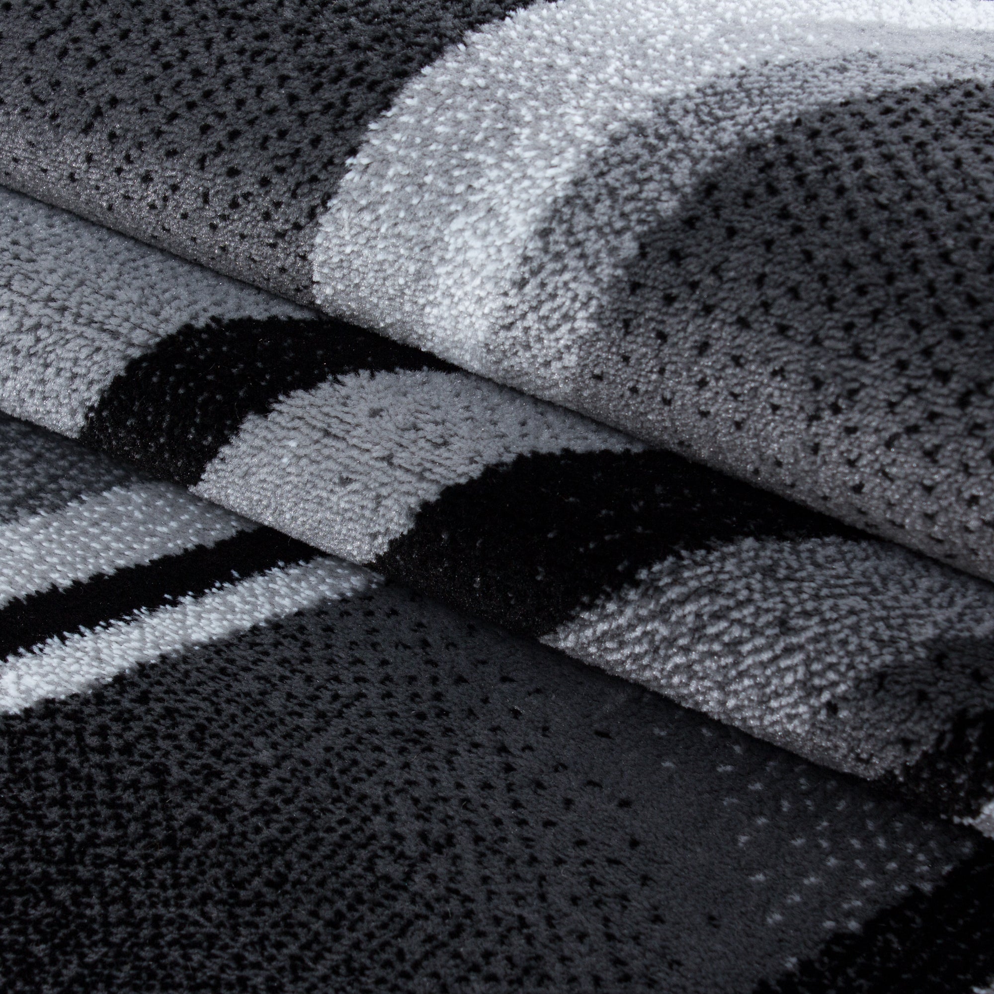 Teppich Bettumrandung 3 Teile Kurzflorset Schlafzimmer Schwarz Weiß meliert