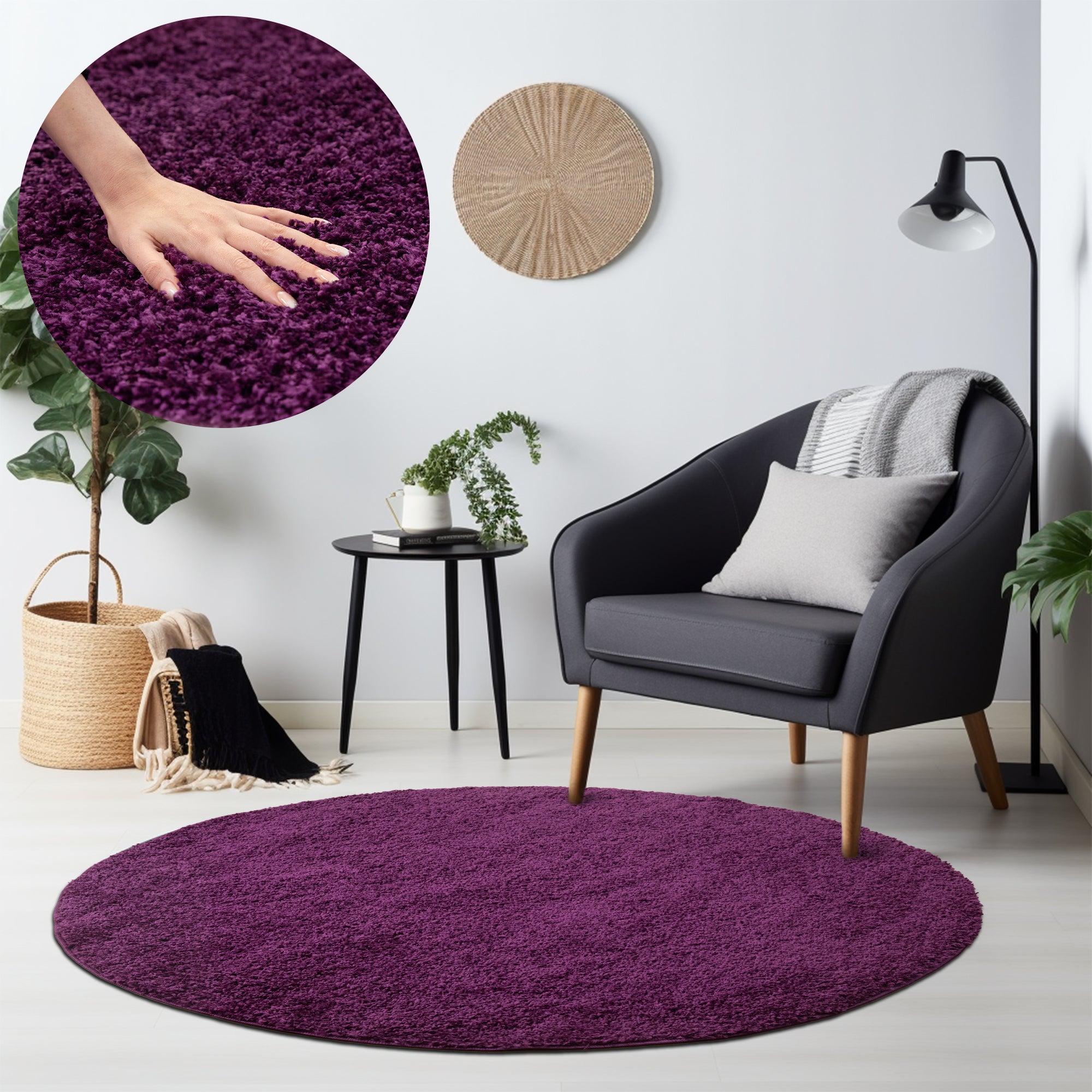 Hochflor Shaggy Teppich Rund verschiedene Farben und Größen Langflorteppich