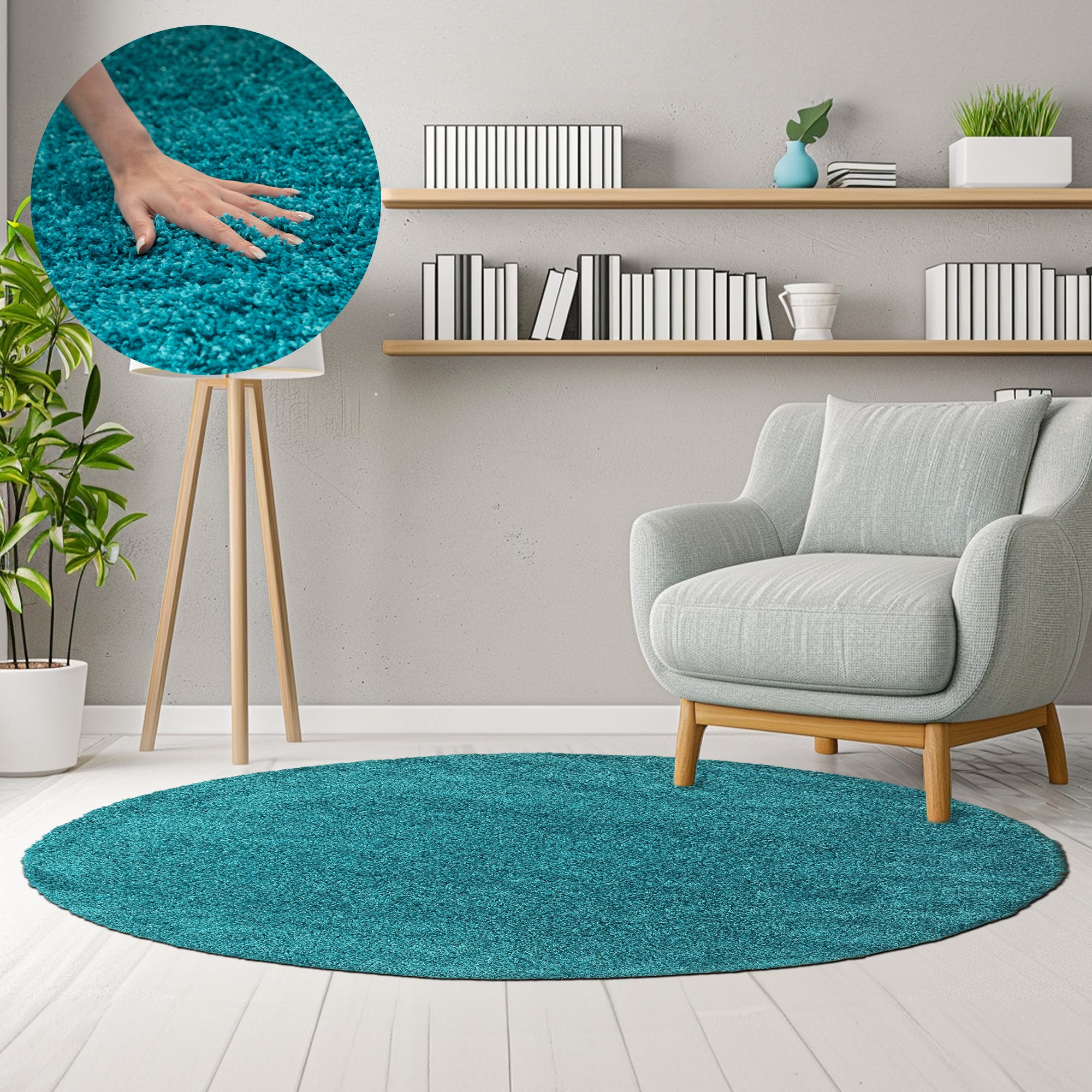 Hochflor Shaggy Teppich Rund verschiedene Farben und Größen Langflorteppich