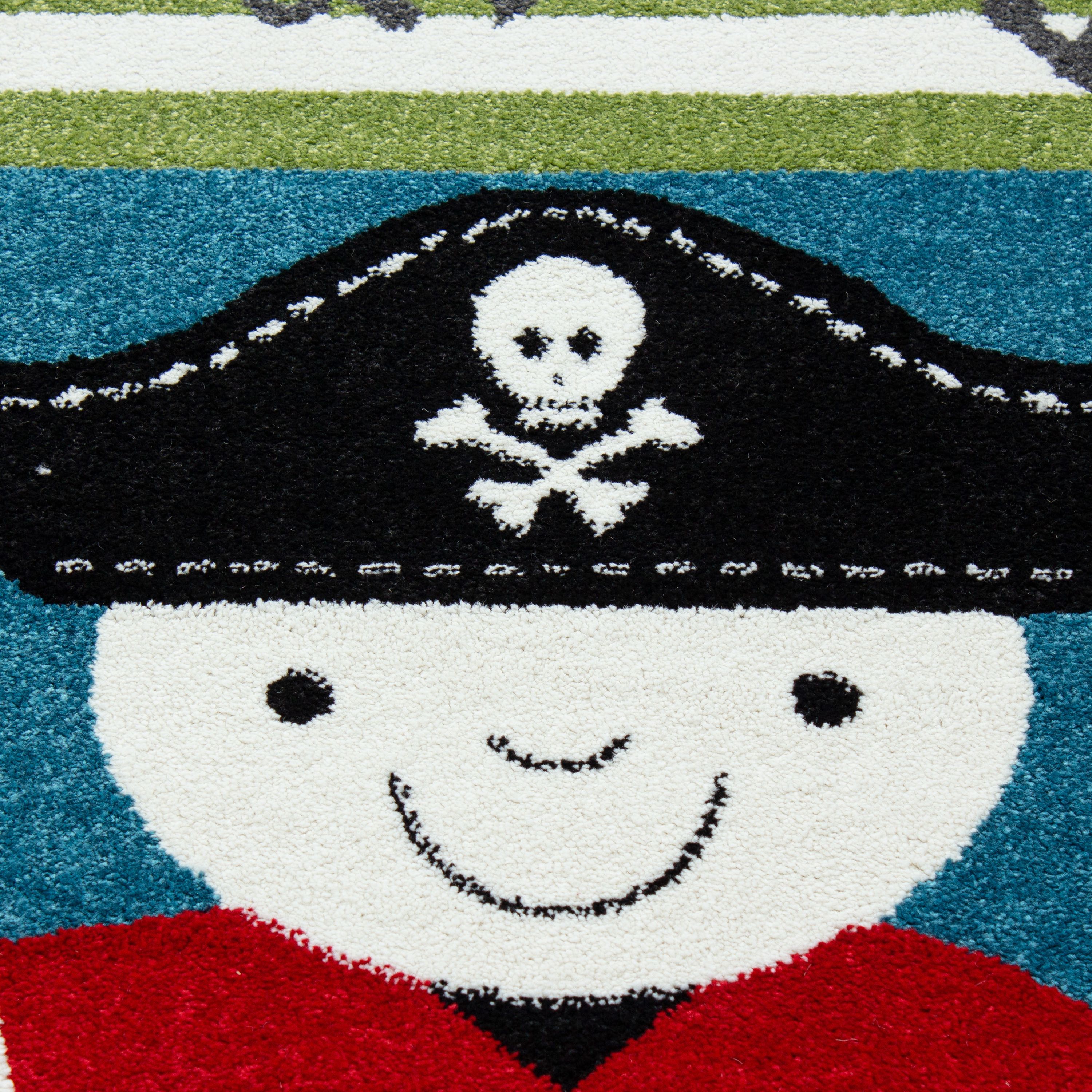 Kinderteppich Kurzflor Pirat Design Kinderzimmer kariert gemustert