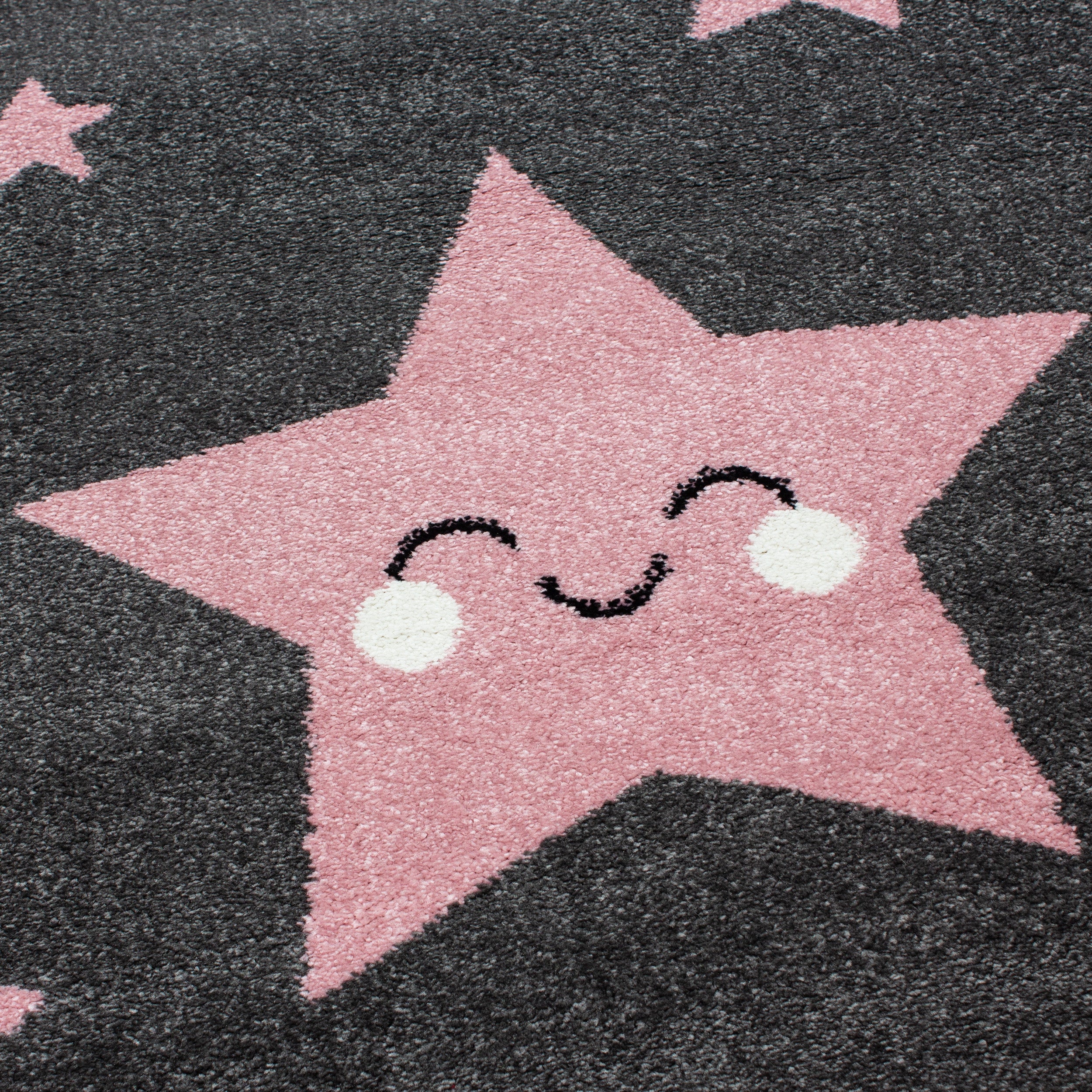 Kurzflor Kinderteppich Sternschnuppe Sterne Soft Babyzimmerteppich Grau Pink