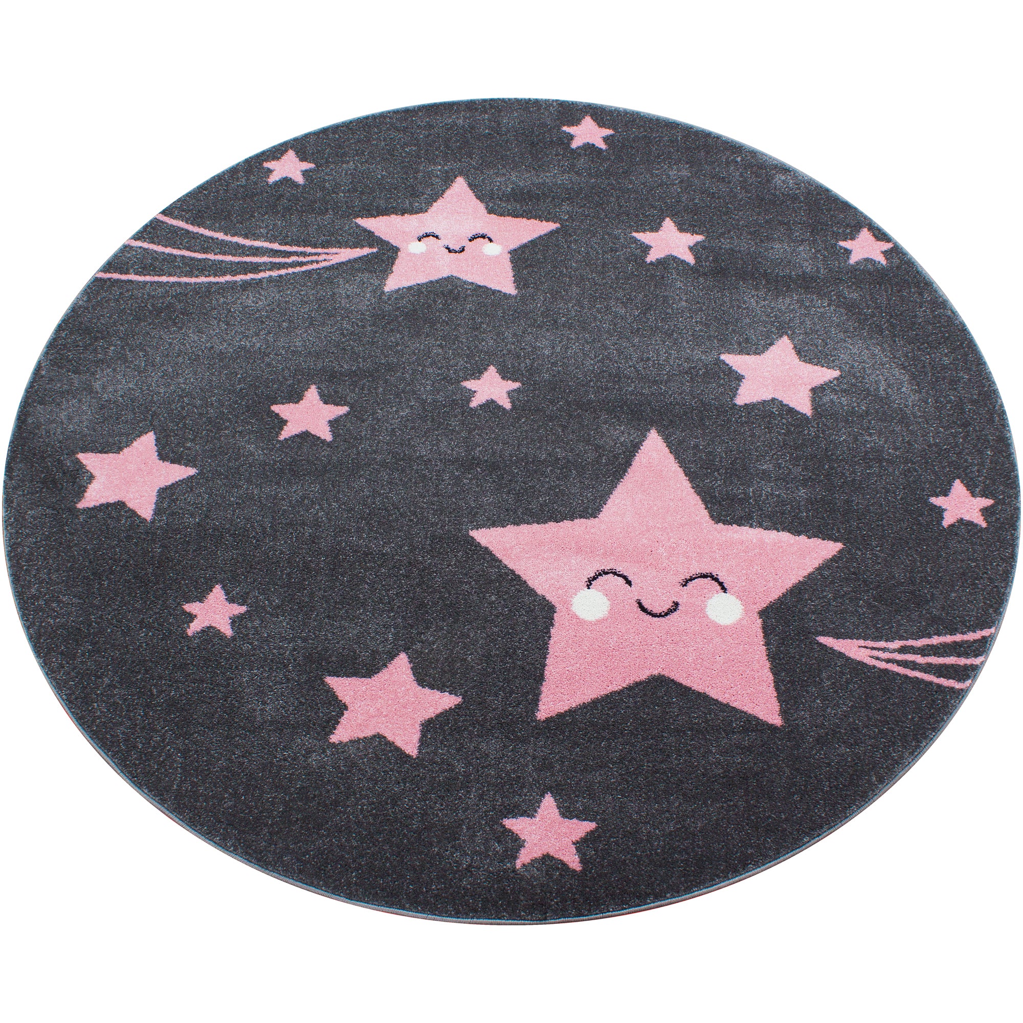 Kurzflor Kinderteppich Sternschnuppe Sterne Soft Babyzimmerteppich Grau Pink