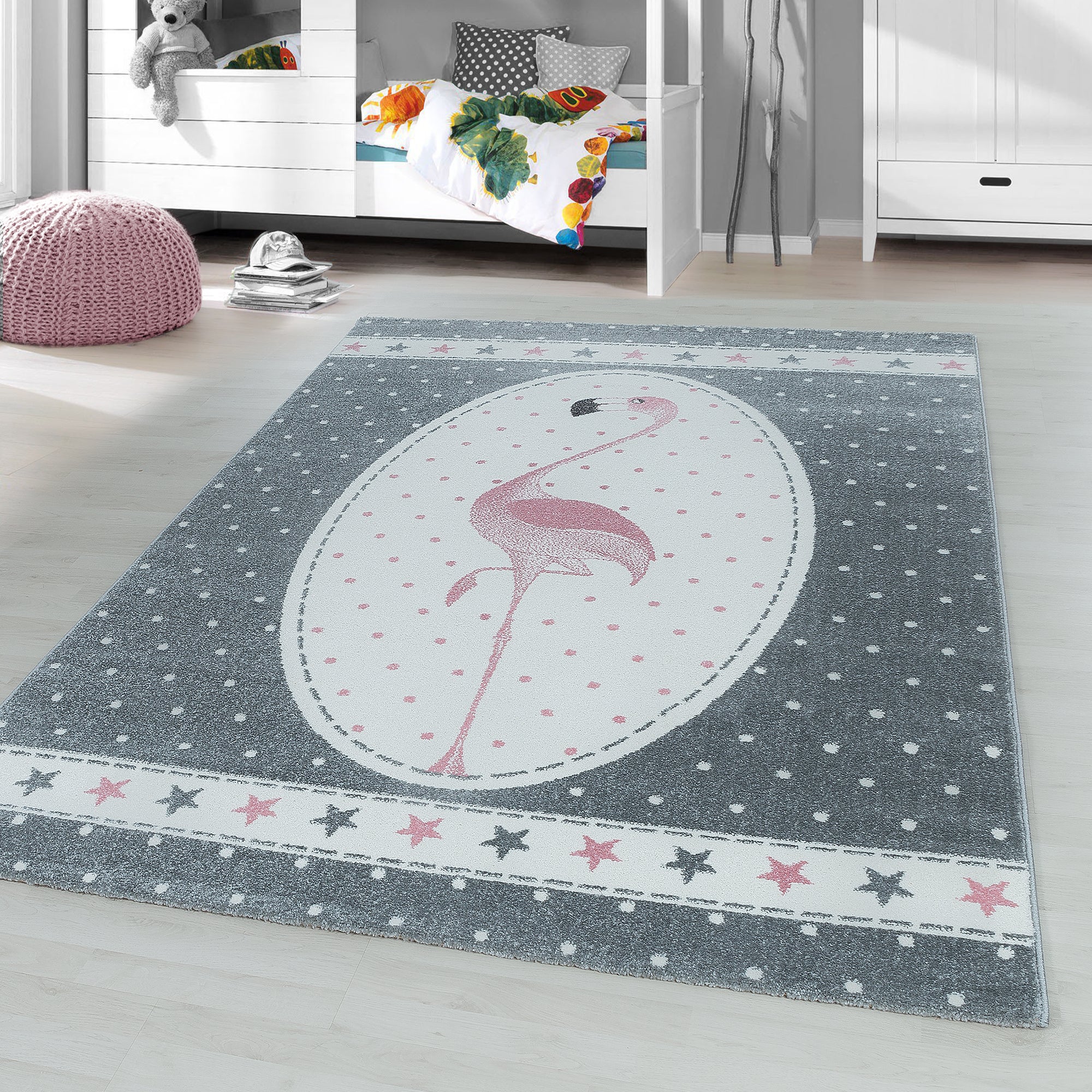 Teppich Kurzflor Flamingo Sterne